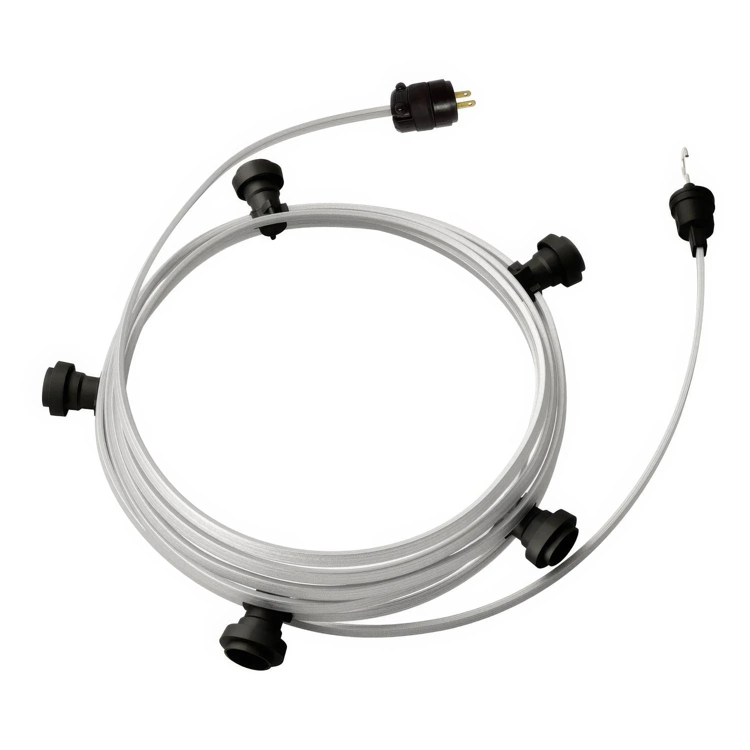 Gebrauchsfertige 25-Fuß-Lichterkette mit 5 schwarzen Fassungen, Haken und Stecker – CM02