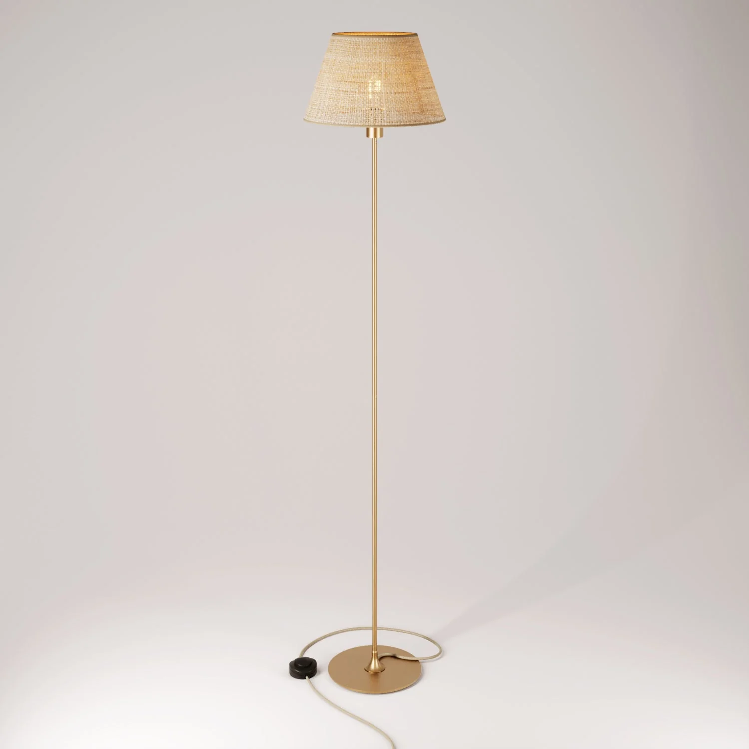 Stehleuchte MAG-Y mit runder Metallbasis, Impero-Lampenschirm M und UK-Stecker – Satin-Bronze