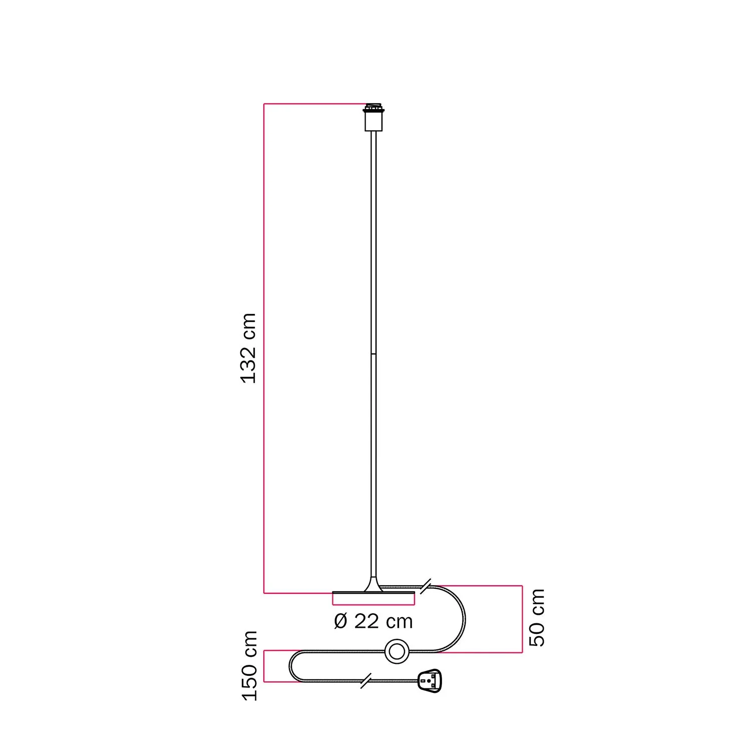 Stehleuchte MAG-Y mit runder Metallbasis, vorbereitet für Lampenschirm und UK-Stecker – Schwarz - Image 4