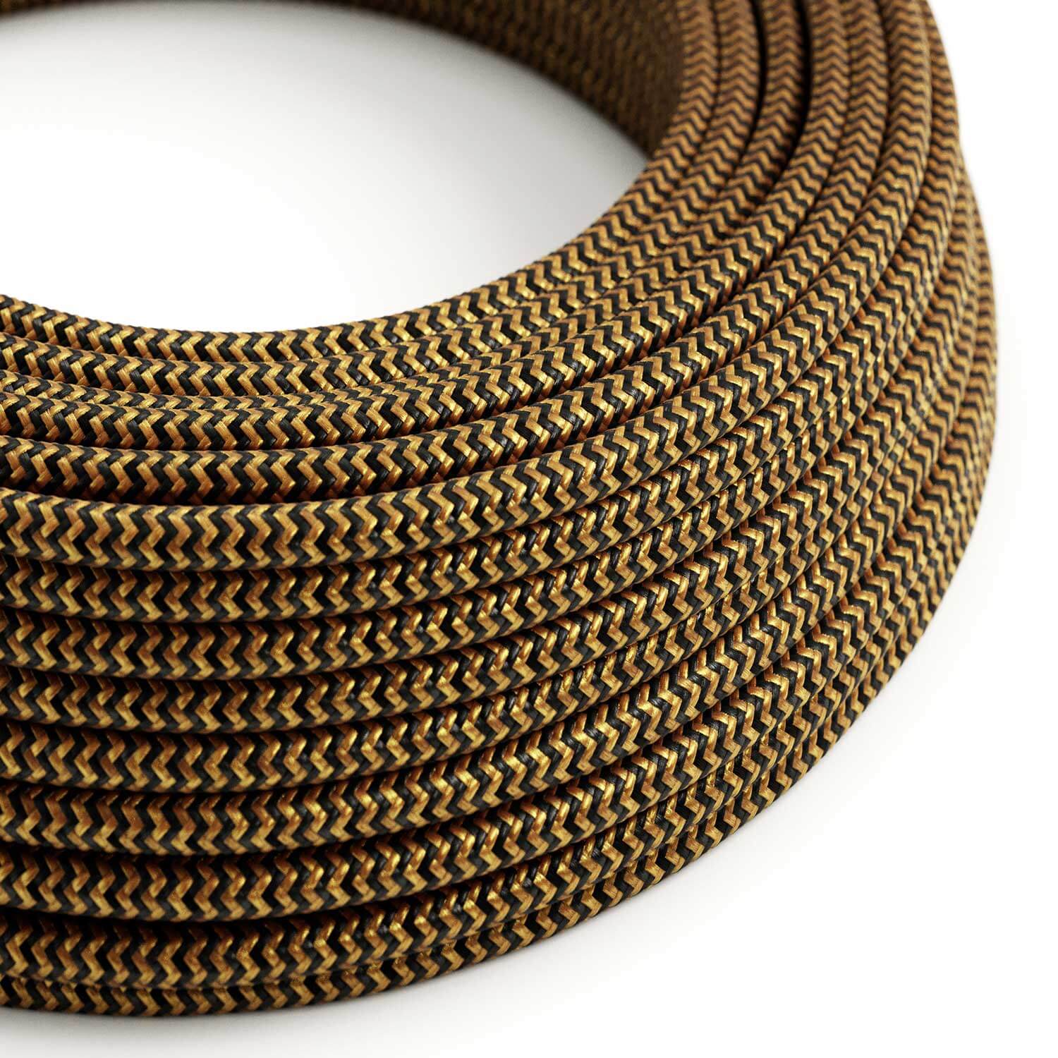 Glänzendes Textilkabel in Gold und Anthrazit-Schwarz ZigZag – Das Original Creative Cables, für elegante Lampen – RZ24