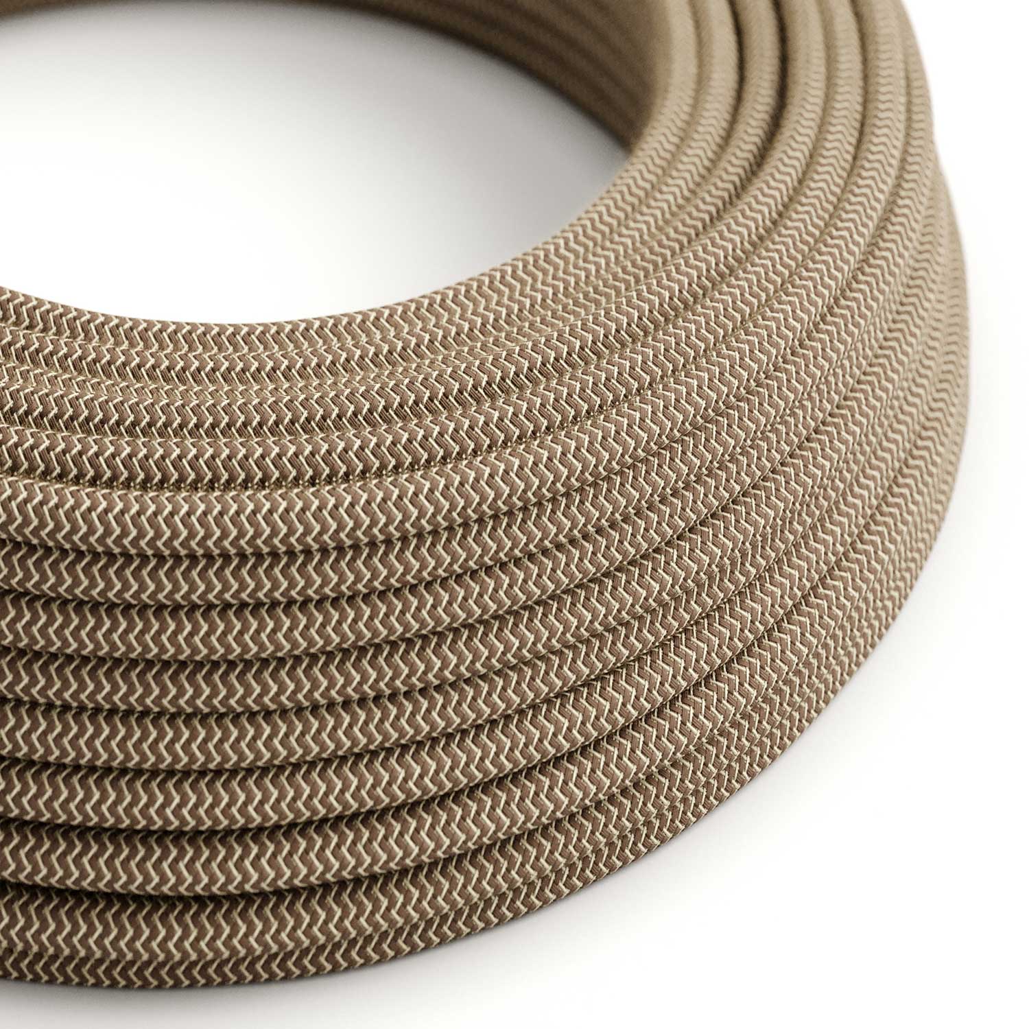 Geflochtenes Textilkabel Corteccia und Beige ZigZag – Das Original von Creative Cables für Leuchten und Lampenschirme – RD73