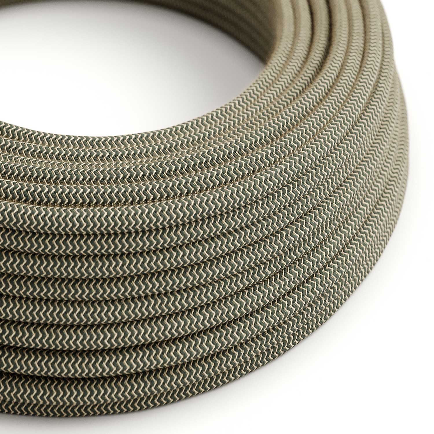 Textilkabel – Natur & Anthrazit Leinen Chevron RD74 – UL-zertifiziert