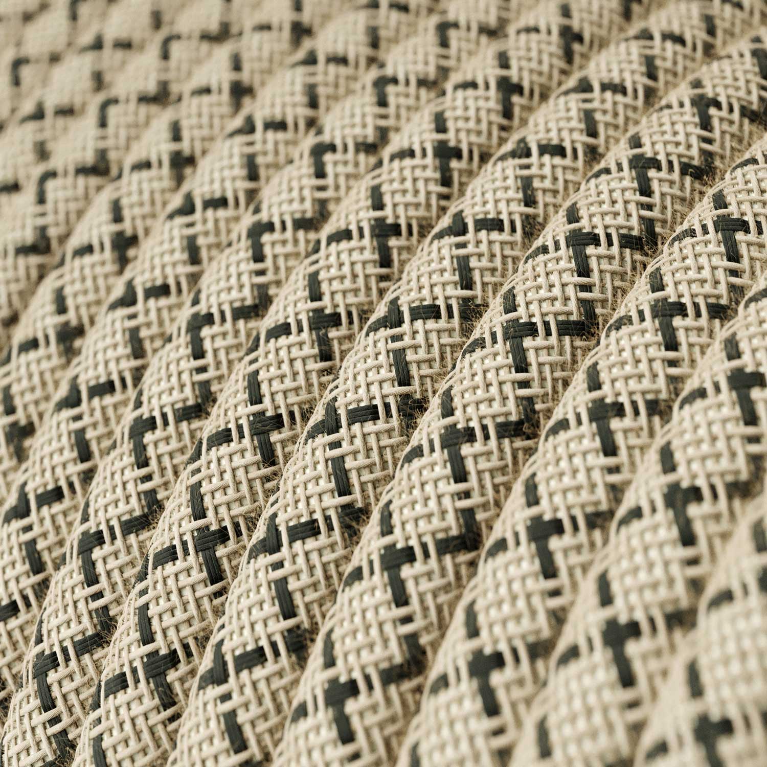 Textilkabel - Natur & Anthrazit Leinen CrissCross RD64 - UL zertifiziert - Image 2