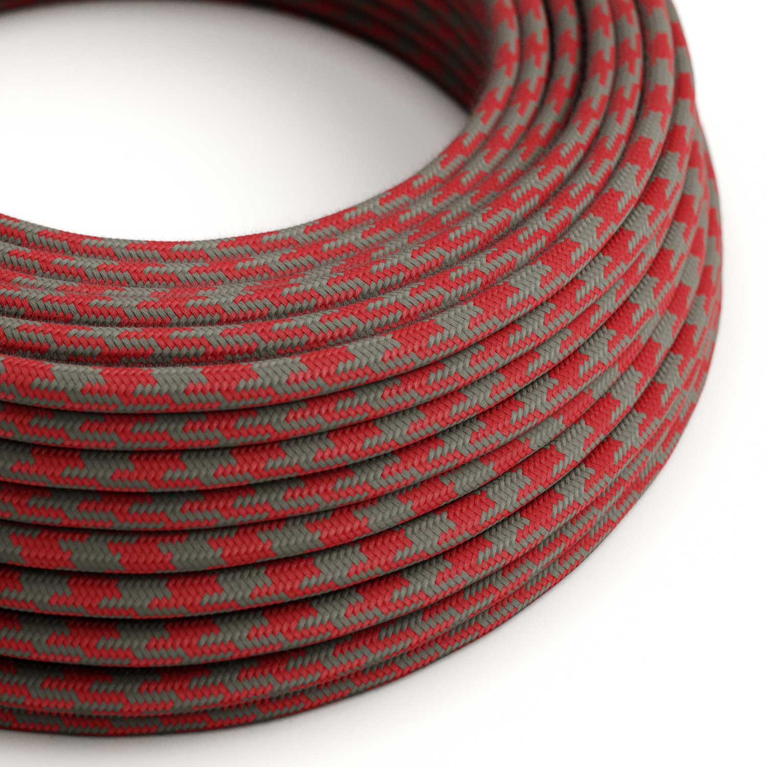 Textilkabel – Hahnentritt Baumwolle Rot & Grau RP28 – UL Listed