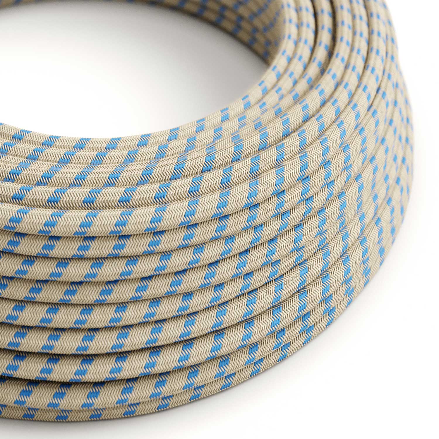 Stoffummanteltes Kabel - Natur & Blau Leinenstreifen RD55 - UL Zertifiziert