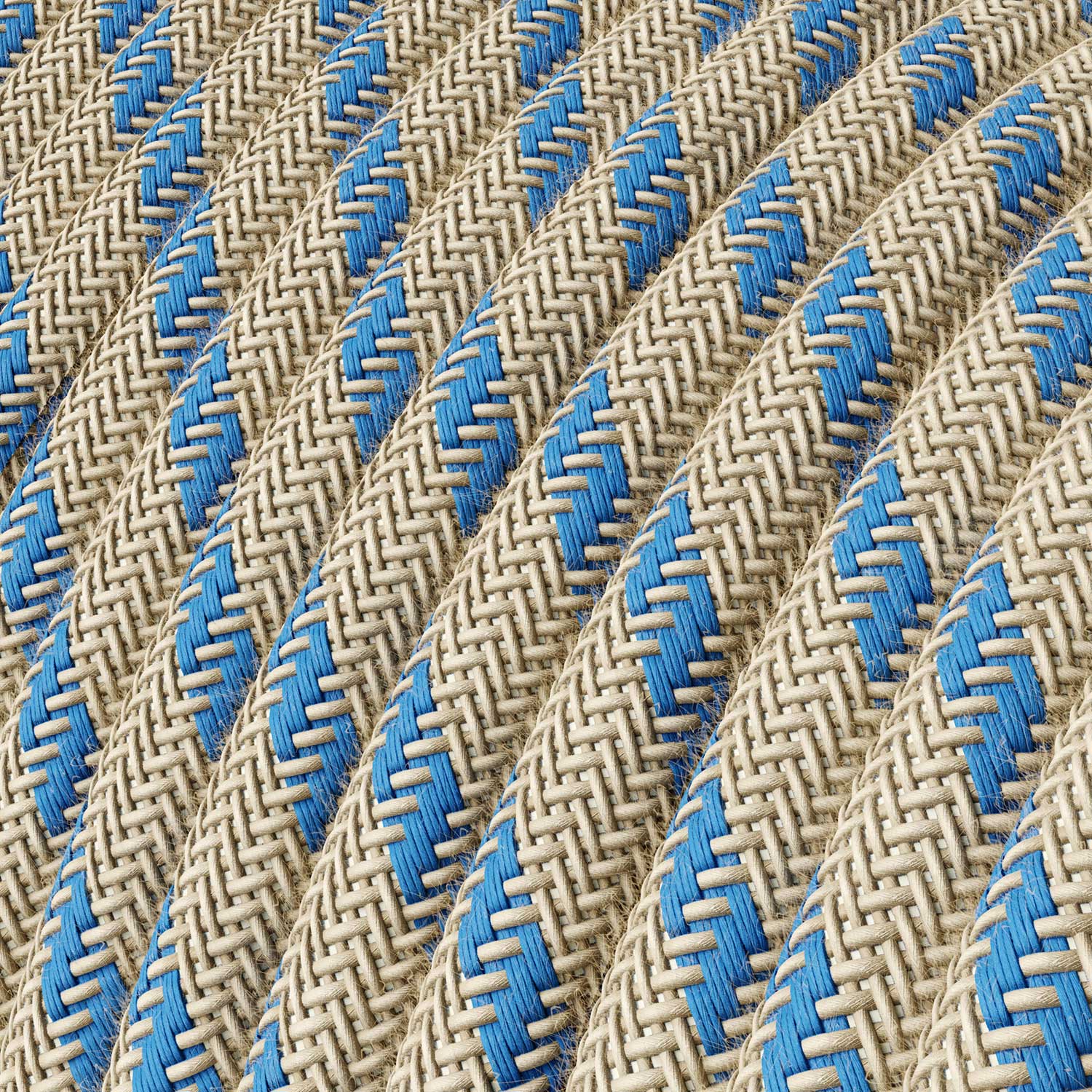 Stoffummanteltes Kabel - Natur & Blau Leinenstreifen RD55 - UL Zertifiziert - Image 2