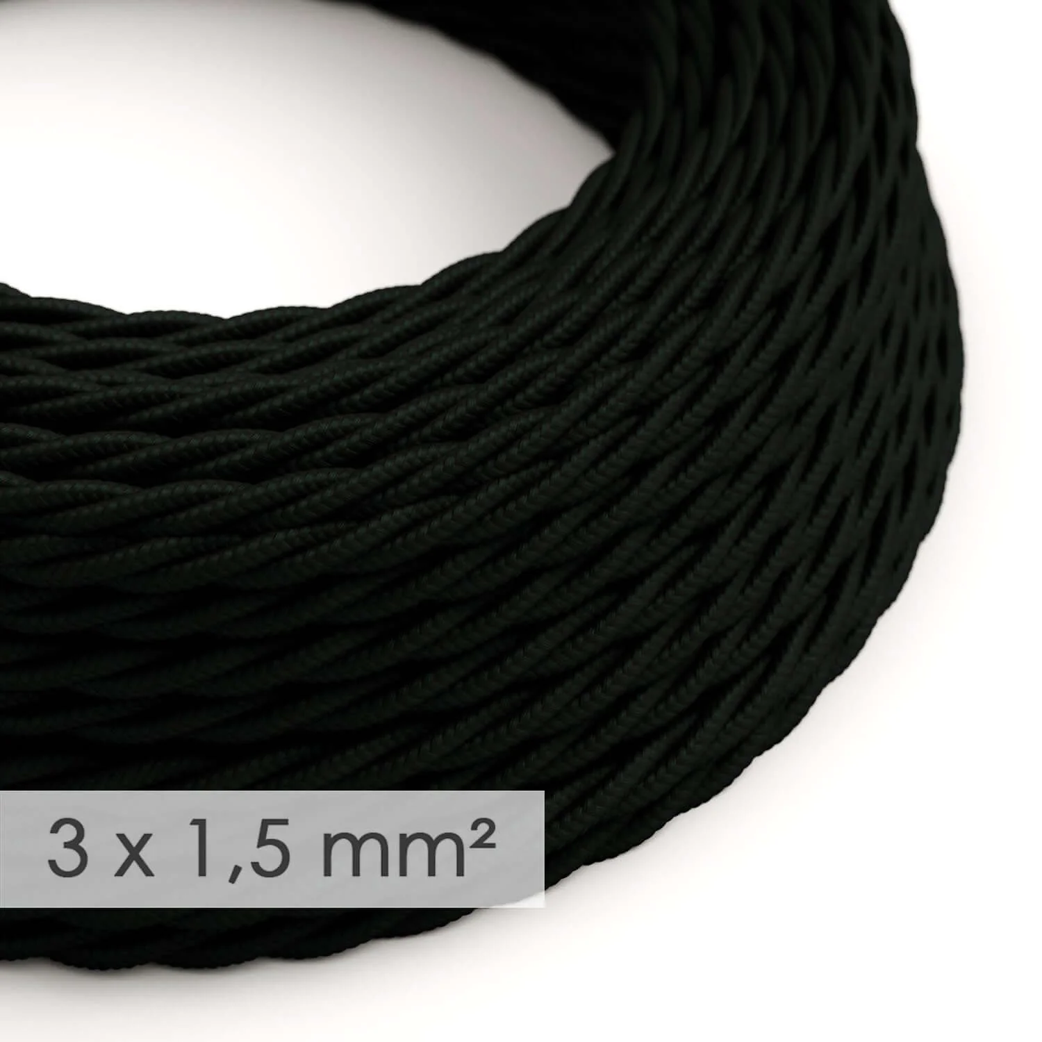 Textilkabel mit großem Querschnitt 3x1,50 geflochten – Stoff mit Seideneffekt Schwarz TM04