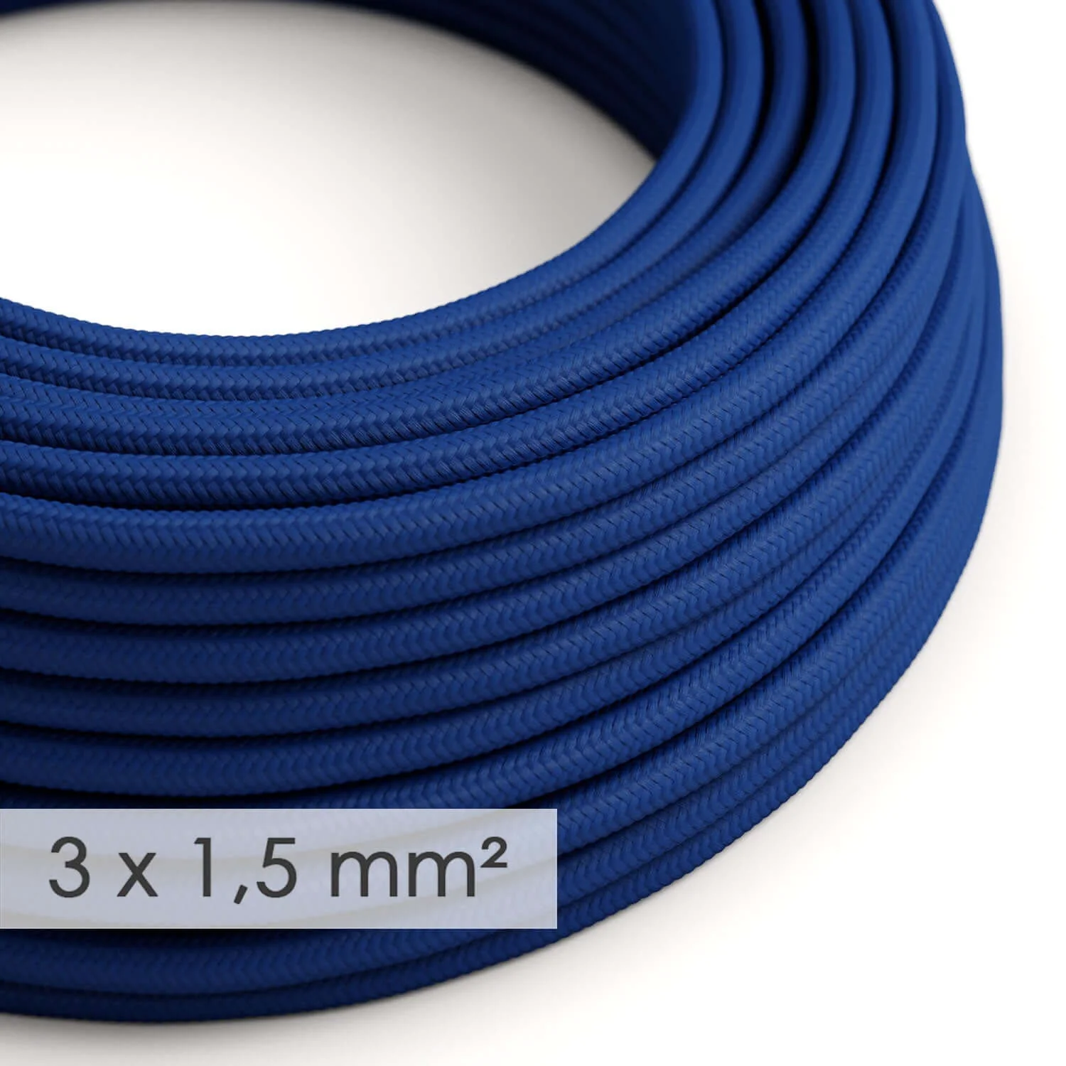 Rundes Elektrokabel mit großem Querschnitt 3x1,50 – Seidenstoffeffekt Blau RM12