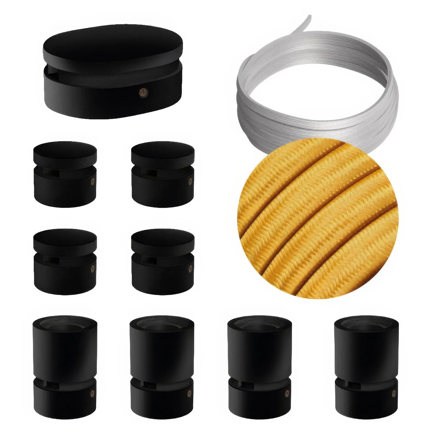 Filé Symmetric Kit-System – mit 5 m CM05-Kettenkabel und 9 Komponenten aus schwarz lackiertem Holz für den Innenbereich
