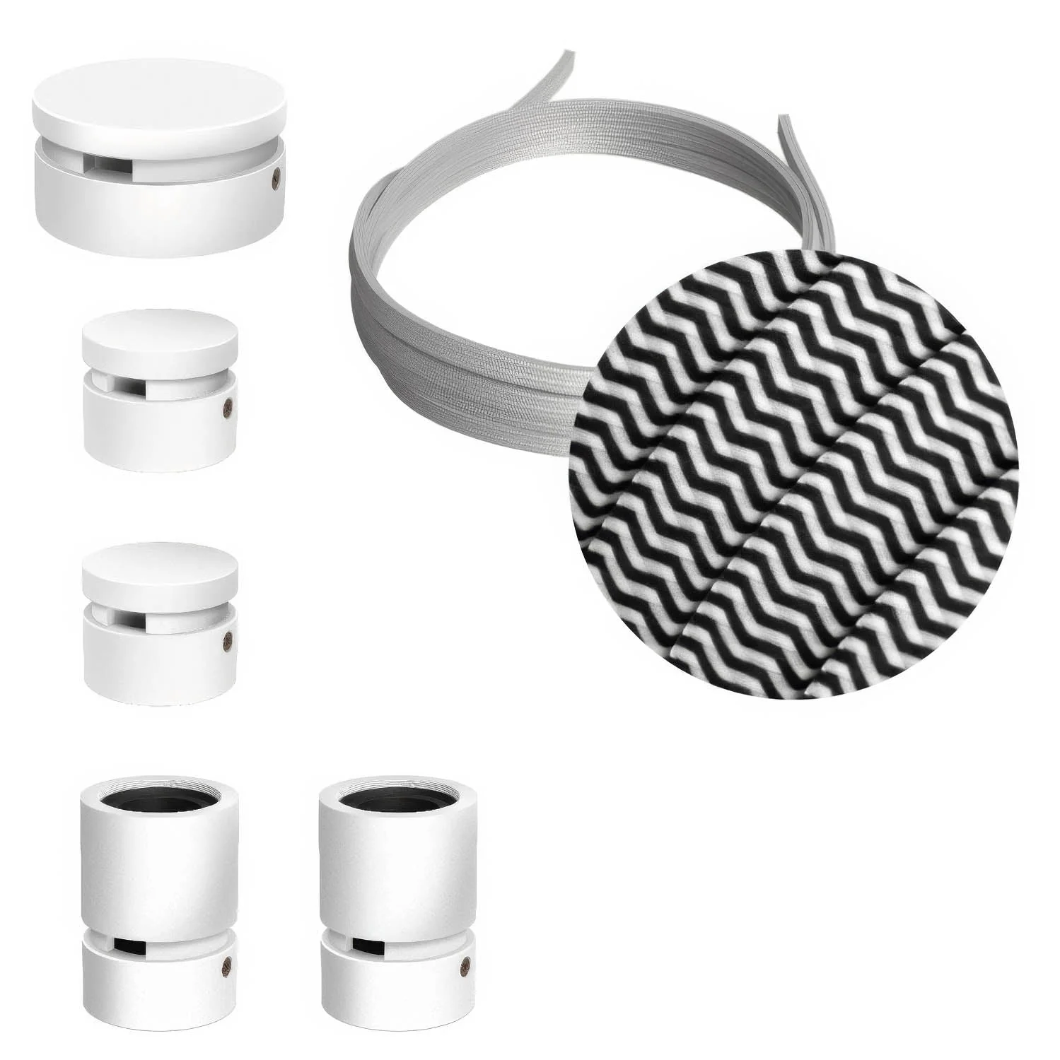 Filé Wiggle System-Kit – mit 3 m CZ04-Kabel für Lichterketten und 5 Komponenten aus weiß lackiertem Holz für den Innenbereich.