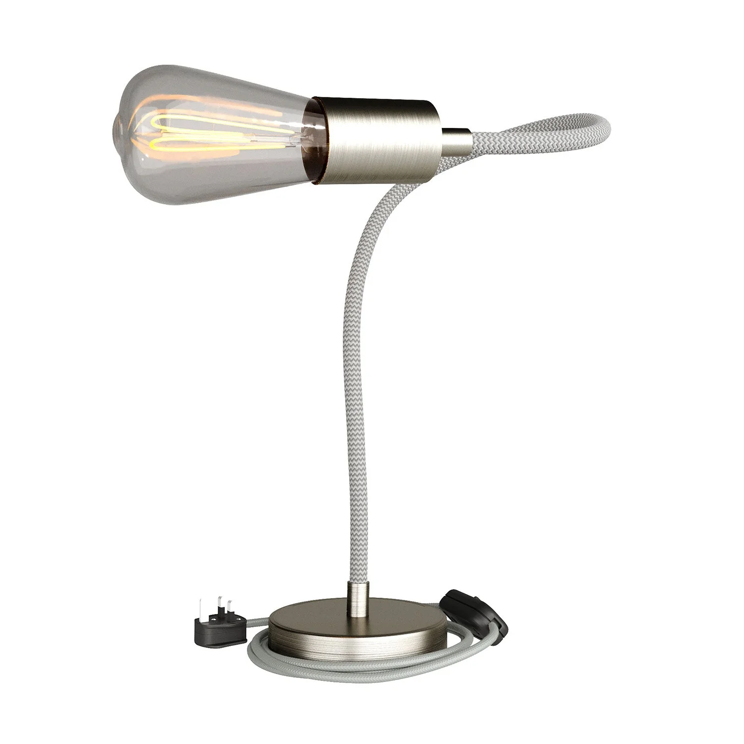 Table Flex Tischleuchte mit flexiblem Arm für diffuses Licht und UK Stecker – Satin Titan