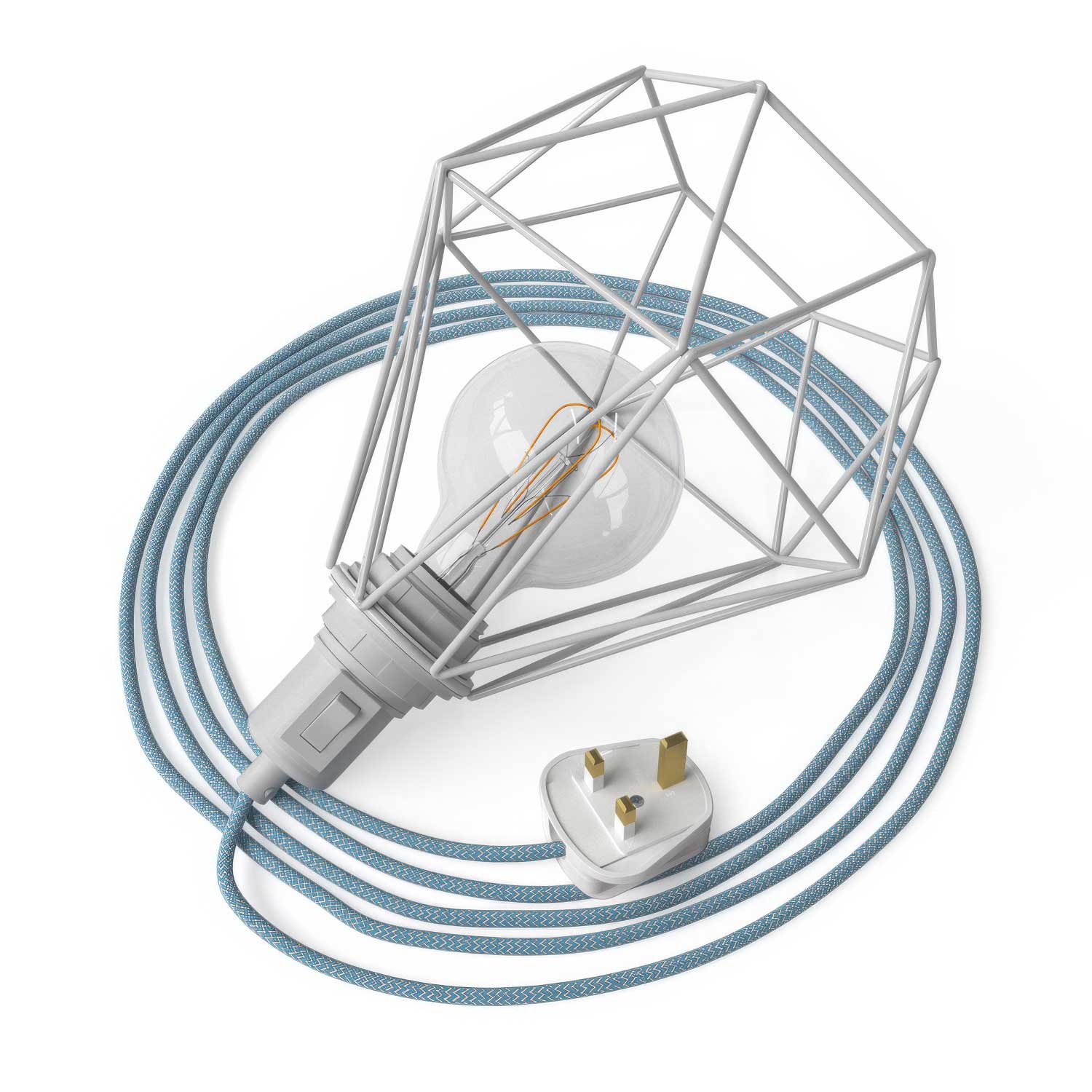 Table Snake - Plug-in-Lampe mit UK-Stecker und Diamond-Käfigschirm - Weiß