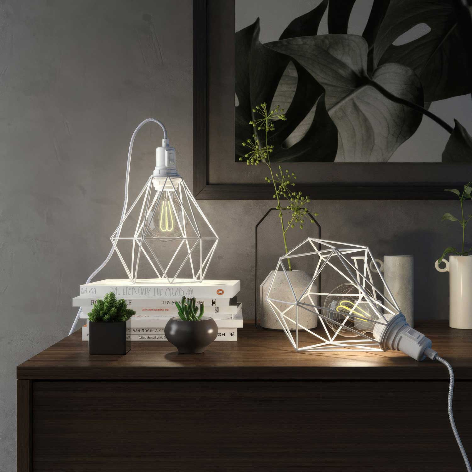 Table Snake – Plug-in-Lampe mit Käfigschirm Diamond – Weiß - Image 2