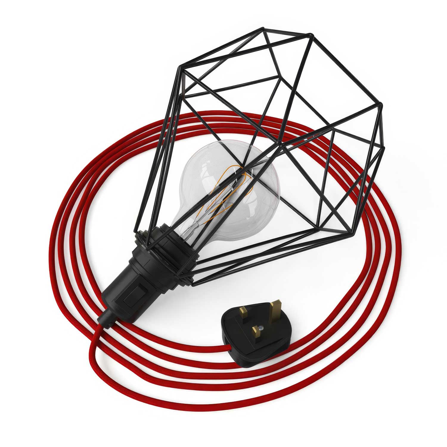Table Snake – Steckerleuchte mit UK-Stecker und Lampenschirm im Diamond-Käfig – Schwarz