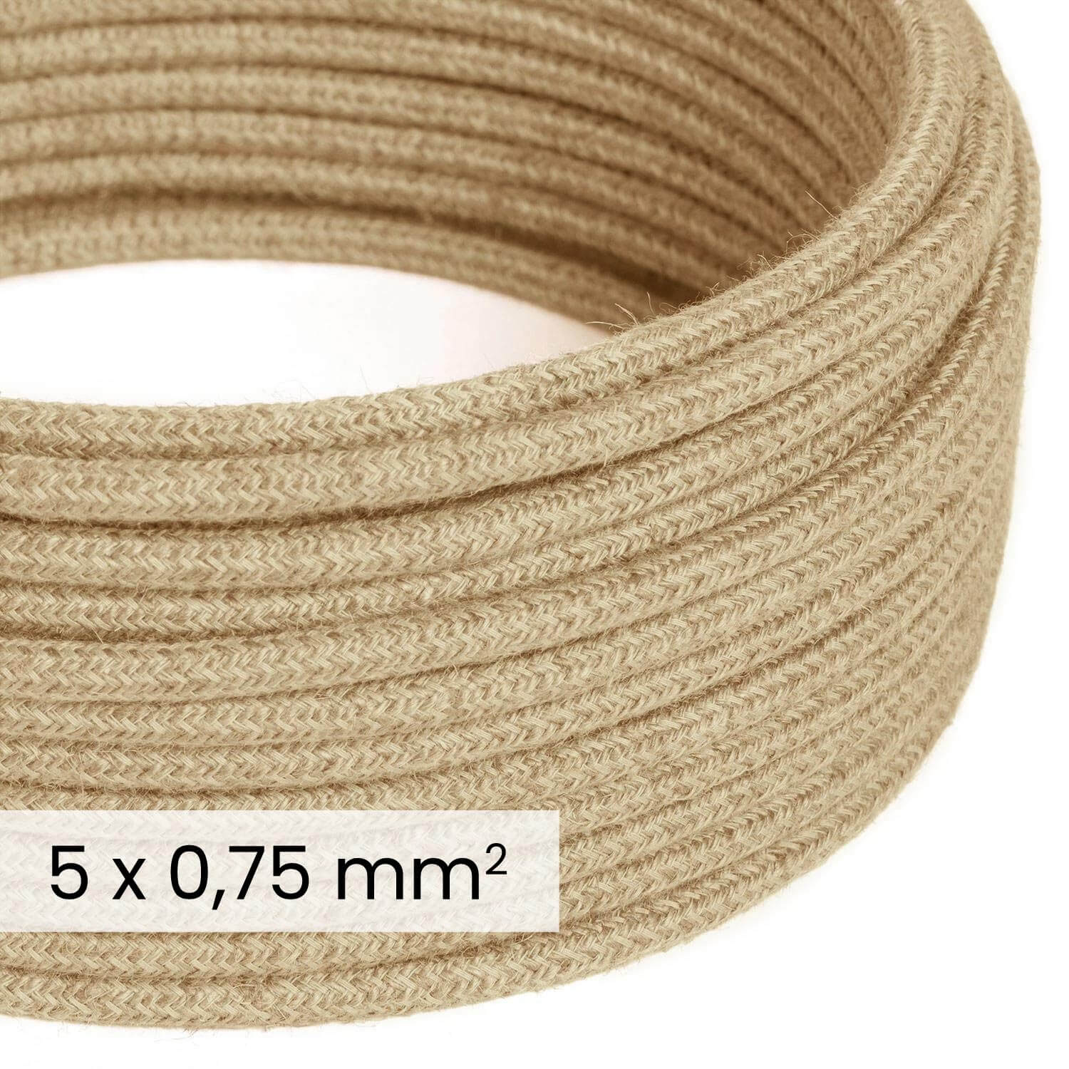 DALI Textilkabel 5x0,75 mm² neutral aus Jute – Naturfaser-Stoffkabel für Designbeleuchtung RN06