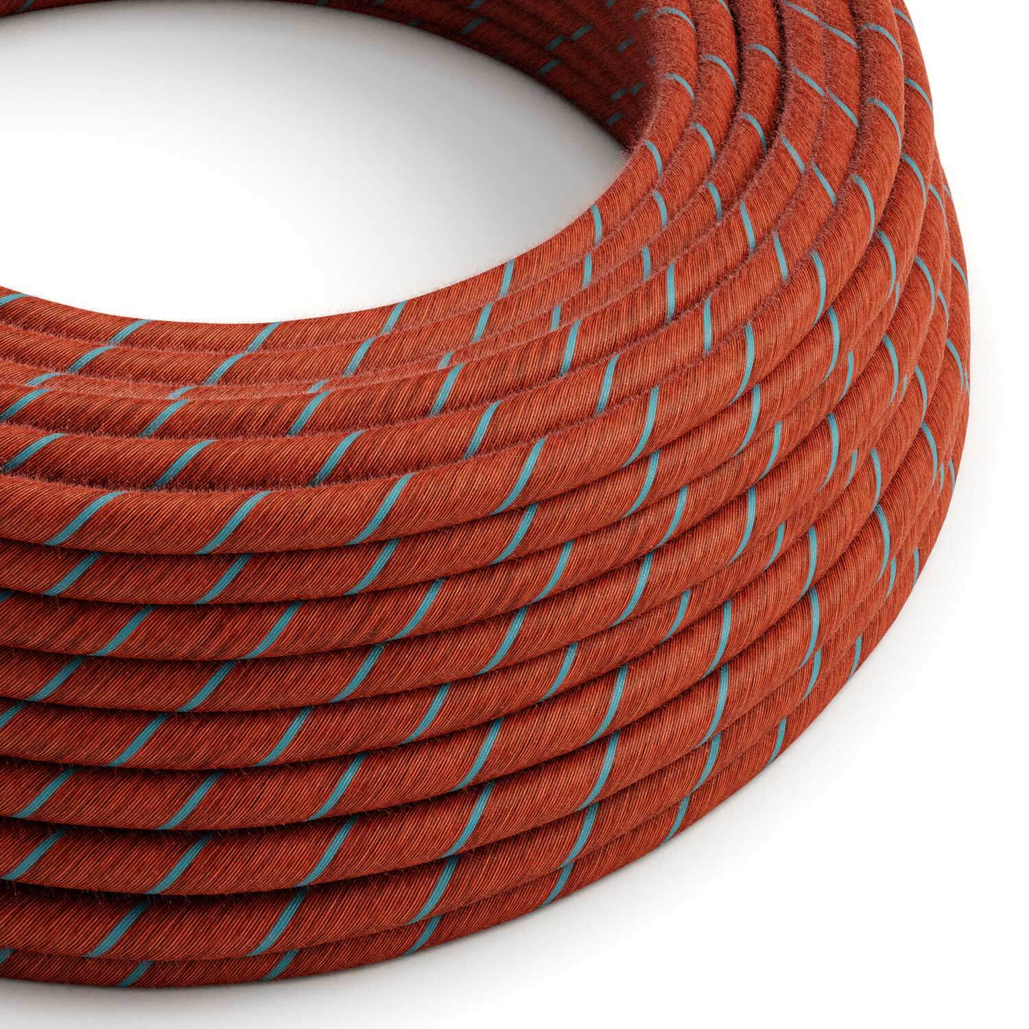 Elektrikkabel mit Baumwollmantel Ziegelrot und Blau Vertigo - Das Original Creative Cables, für Lampen und Leuchten - ERC36