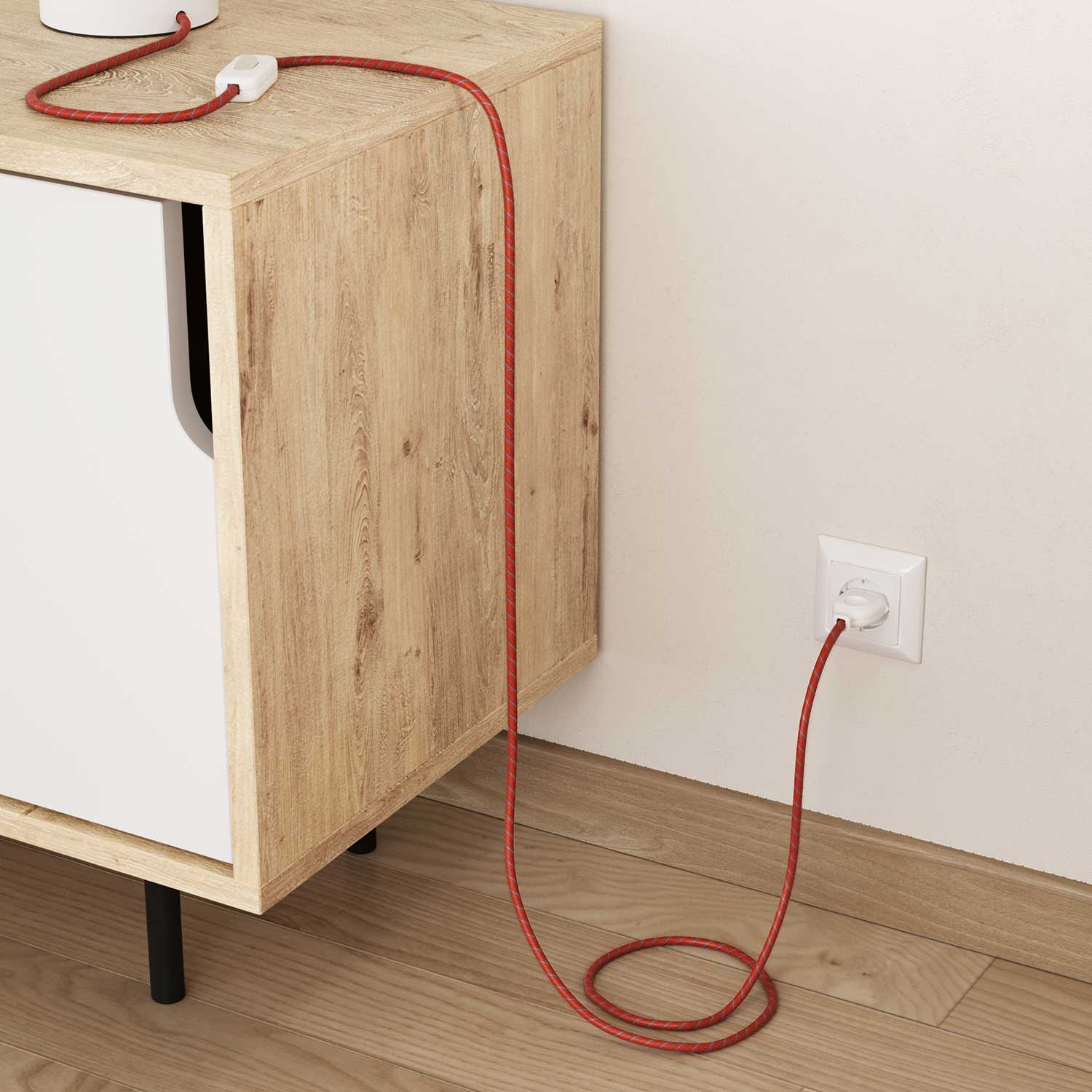 Elektrikkabel mit Baumwollmantel Ziegelrot und Blau Vertigo - Das Original Creative Cables, für Lampen und Leuchten - ERC36 - Image 3