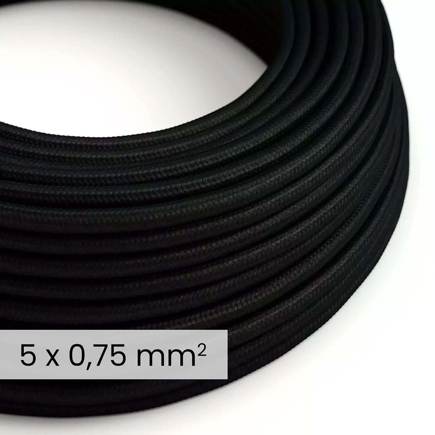 Textil-Elektrokabel DALI 5x0,75 mm² kohlenschwarz – Flexibles Rundkabel für Beleuchtung RM04