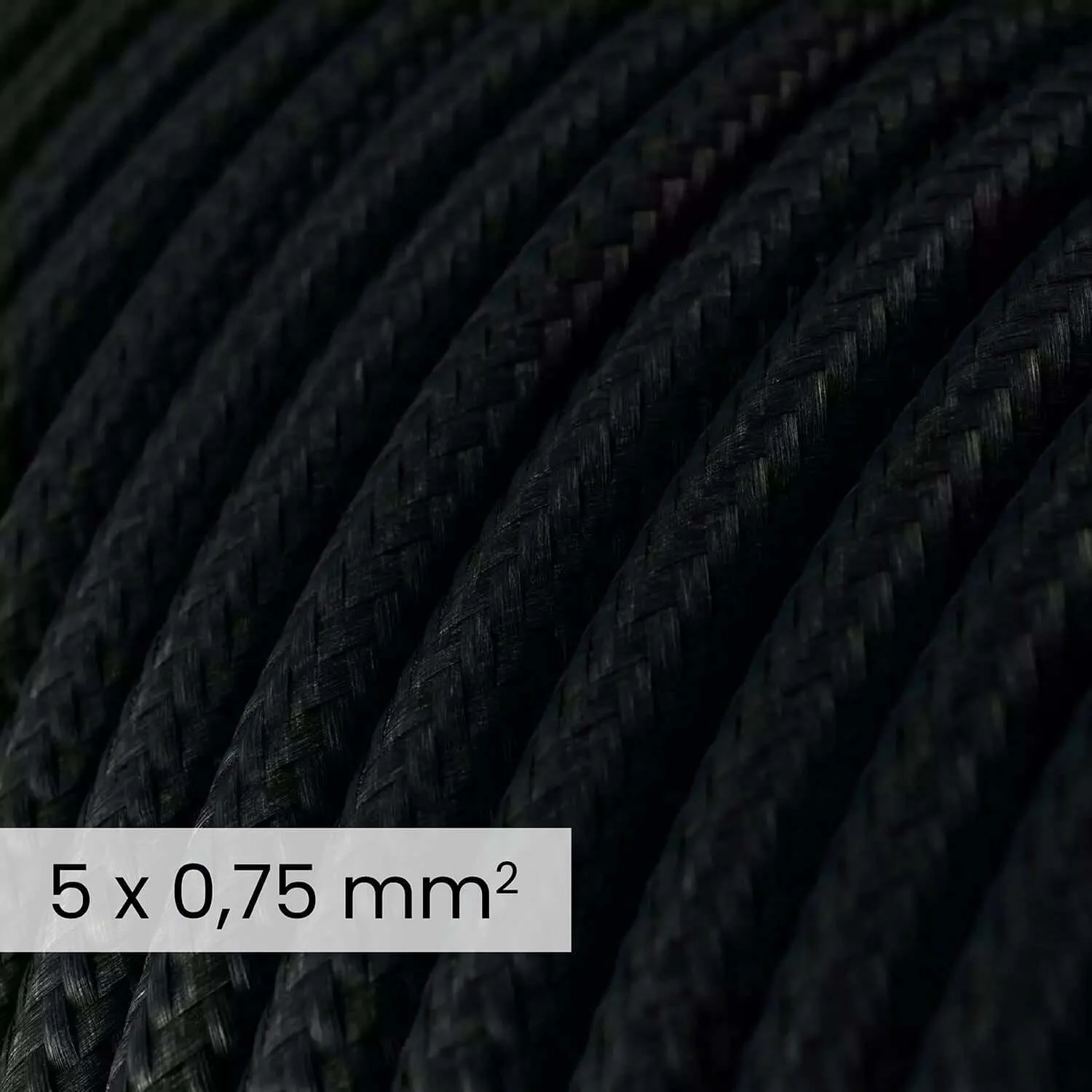 Textil-Elektrokabel DALI 5x0,75 mm² kohlenschwarz – Flexibles Rundkabel für Beleuchtung RM04 - Image 2