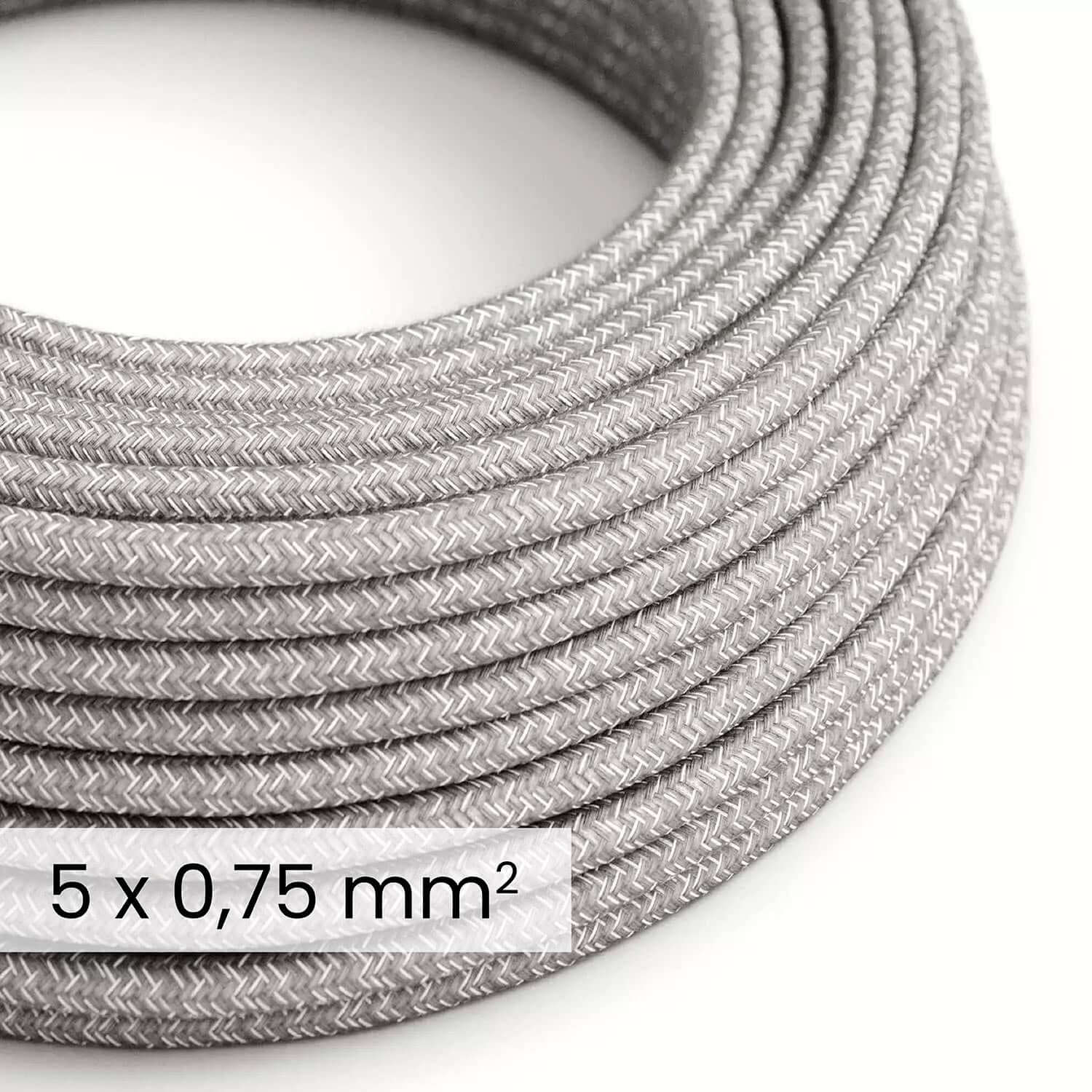 Textil-Elektrokabel DALI 5x0,75 mm² Leinen grau meliert – Dekoratives Kabel für Lichtanlagen RN02