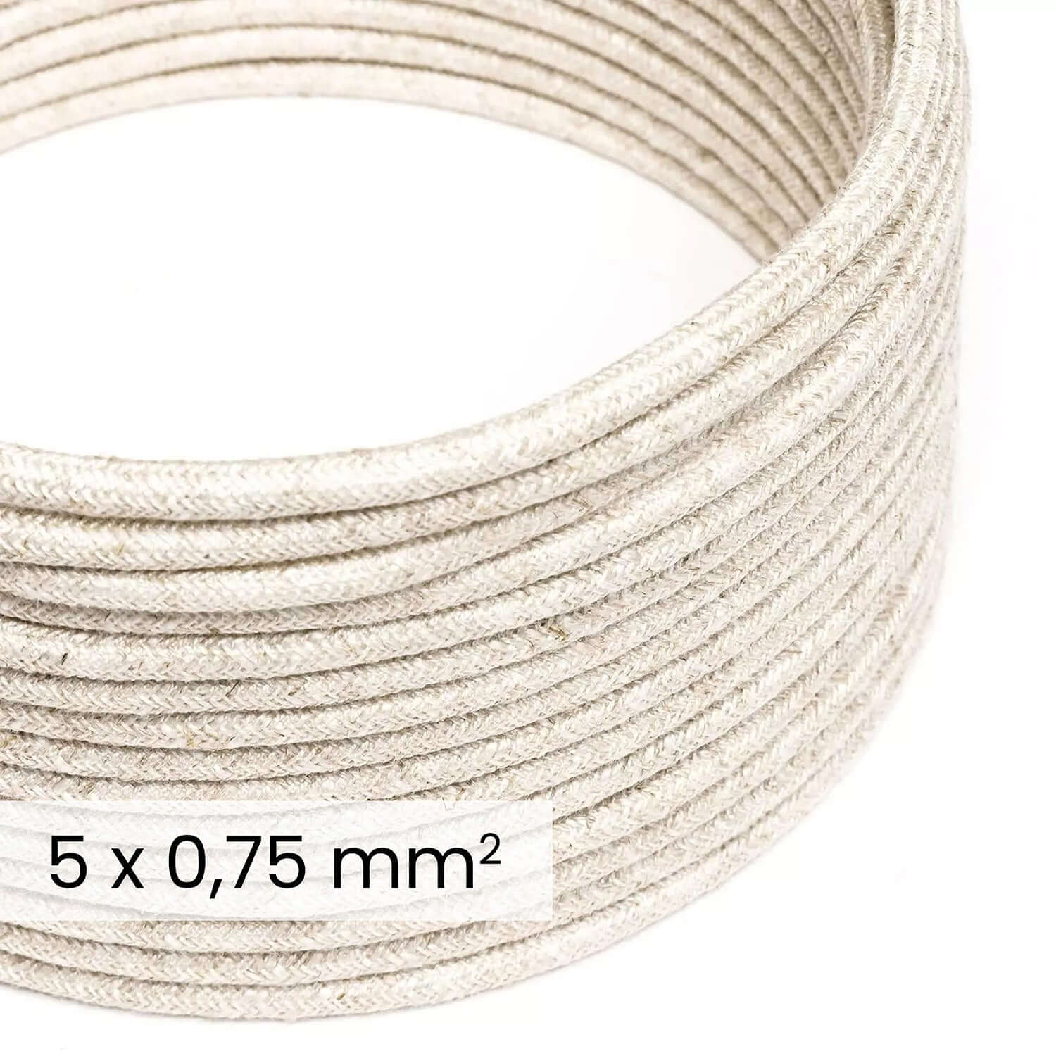 Textilkabel DALI 5x0,75 mm² aus naturweißem Leinen – Design-Leitung für Beleuchtung RN01