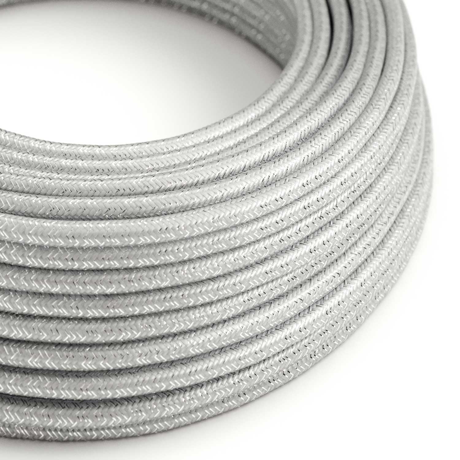 Glänzendes und glitzerndes silbernes Textilkabel – Das Original von Creative Cables, für Lampen und sichtbare Designleitungen – RL02