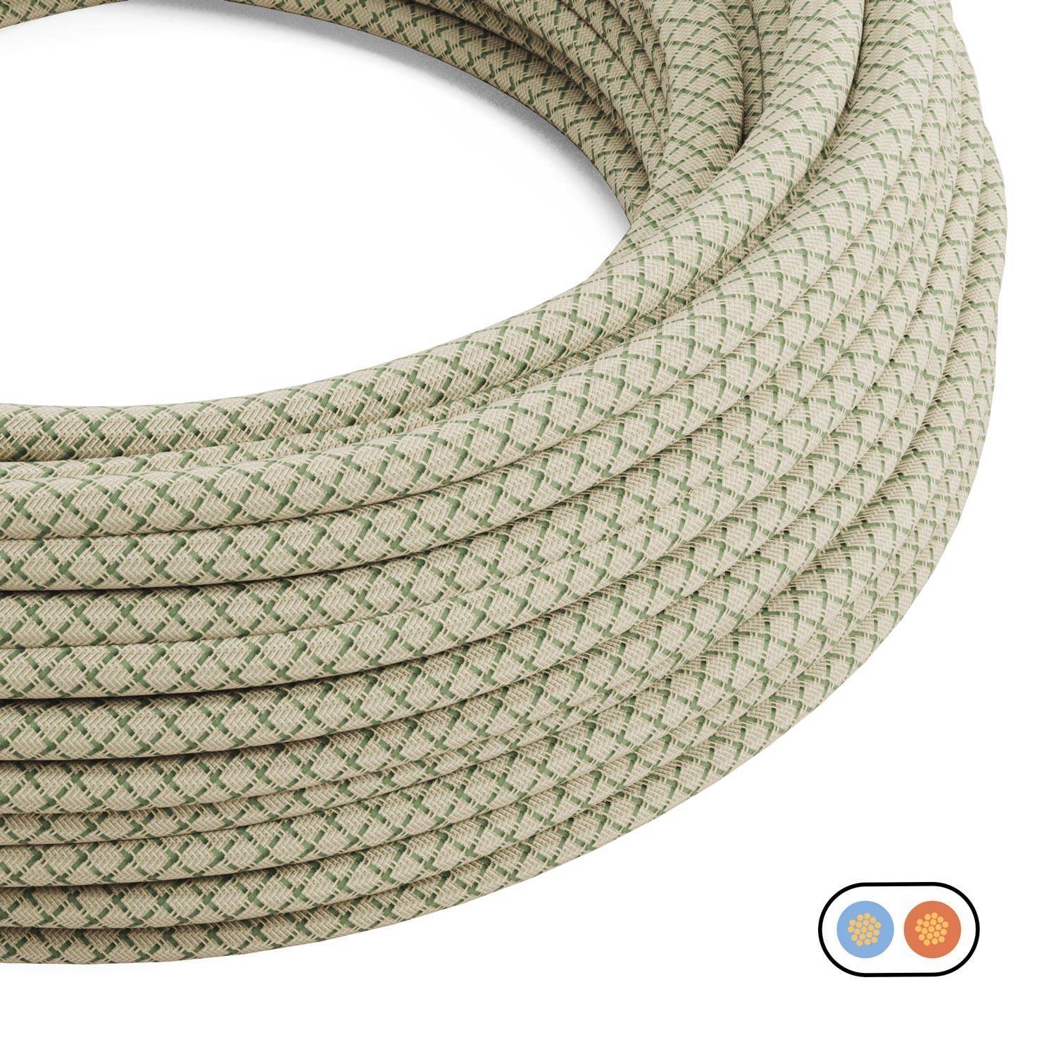 Textilkabel flach Grün Thymian und Beige Losanga - PD62 - Image 2