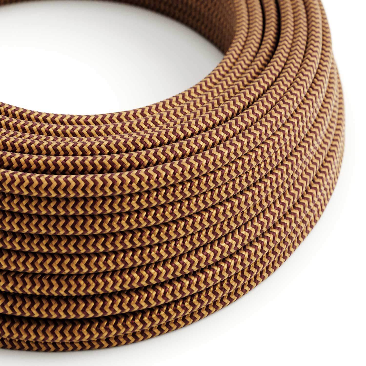 Textilkabel für Beleuchtung Gold und Bordeaux Zickzack – Das Original Creative Cables, entworfen für Lampen & Leuchten – RZ23