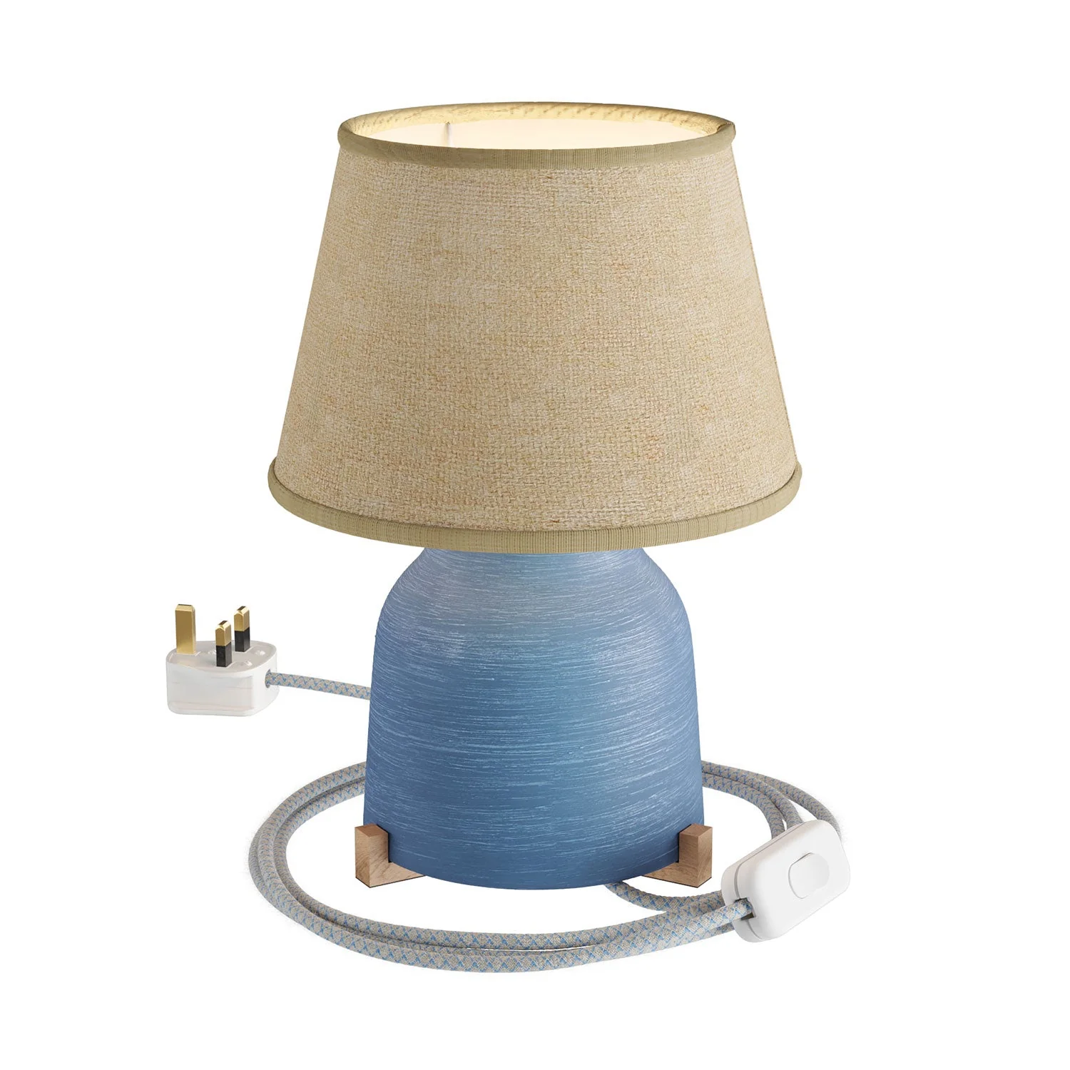 Tischleuchte aus Keramik Vaso mit Impero-Lampenschirm und UK-Stecker – Naturjute