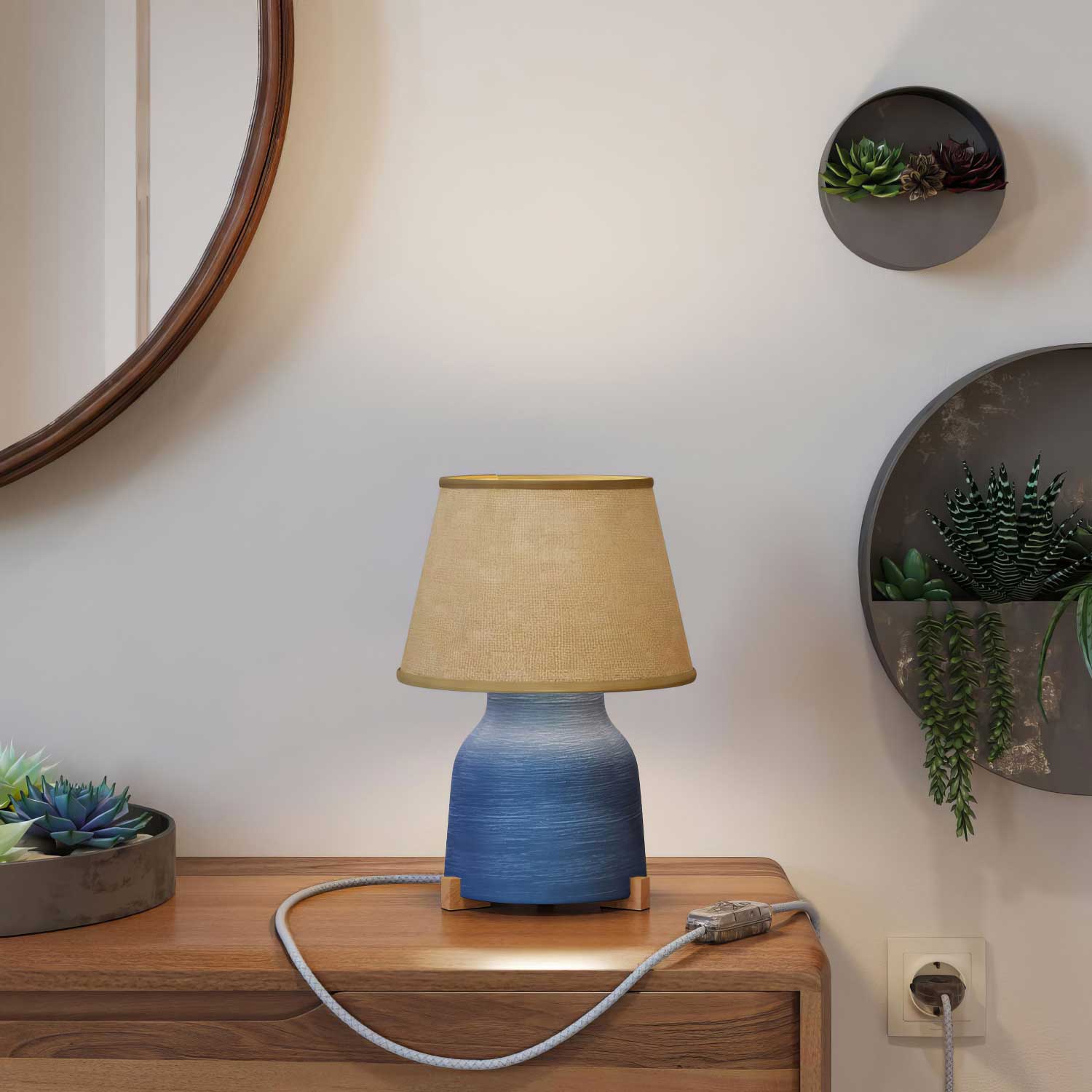 Keramik-Tischlampe Vaso mit Lampenschirm Impero – Natürlicher Jute - Image 2