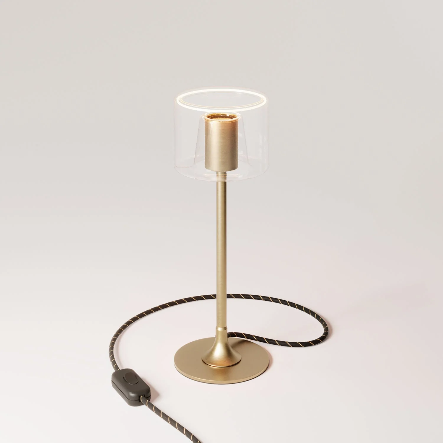 MAG-Y Tischleuchte mit runder Metallbasis und transparenter Ghost-Glühbirne – Satiniertes Bronze