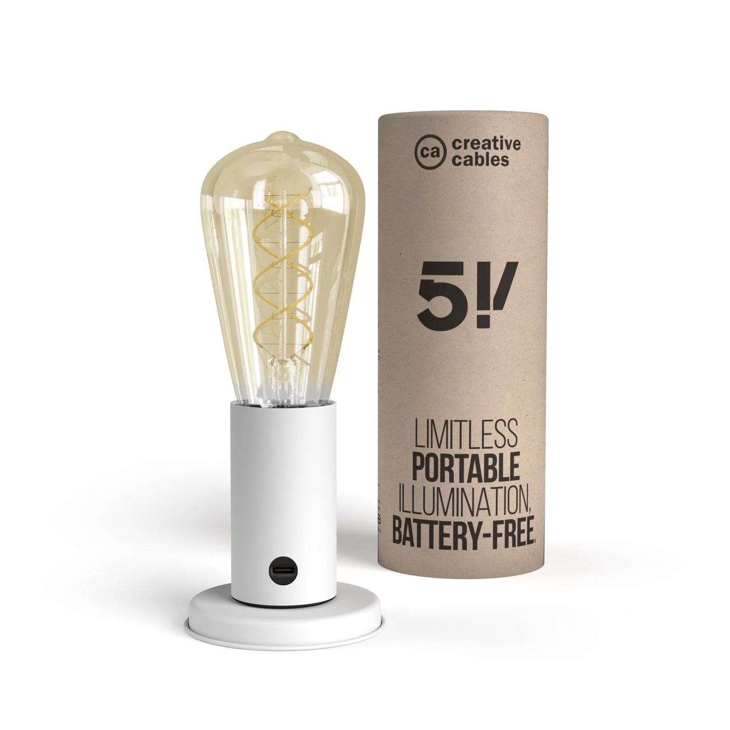 Tragbare Lampe in Geschenkverpackung SI! mit 5 Volt – Mattweiß