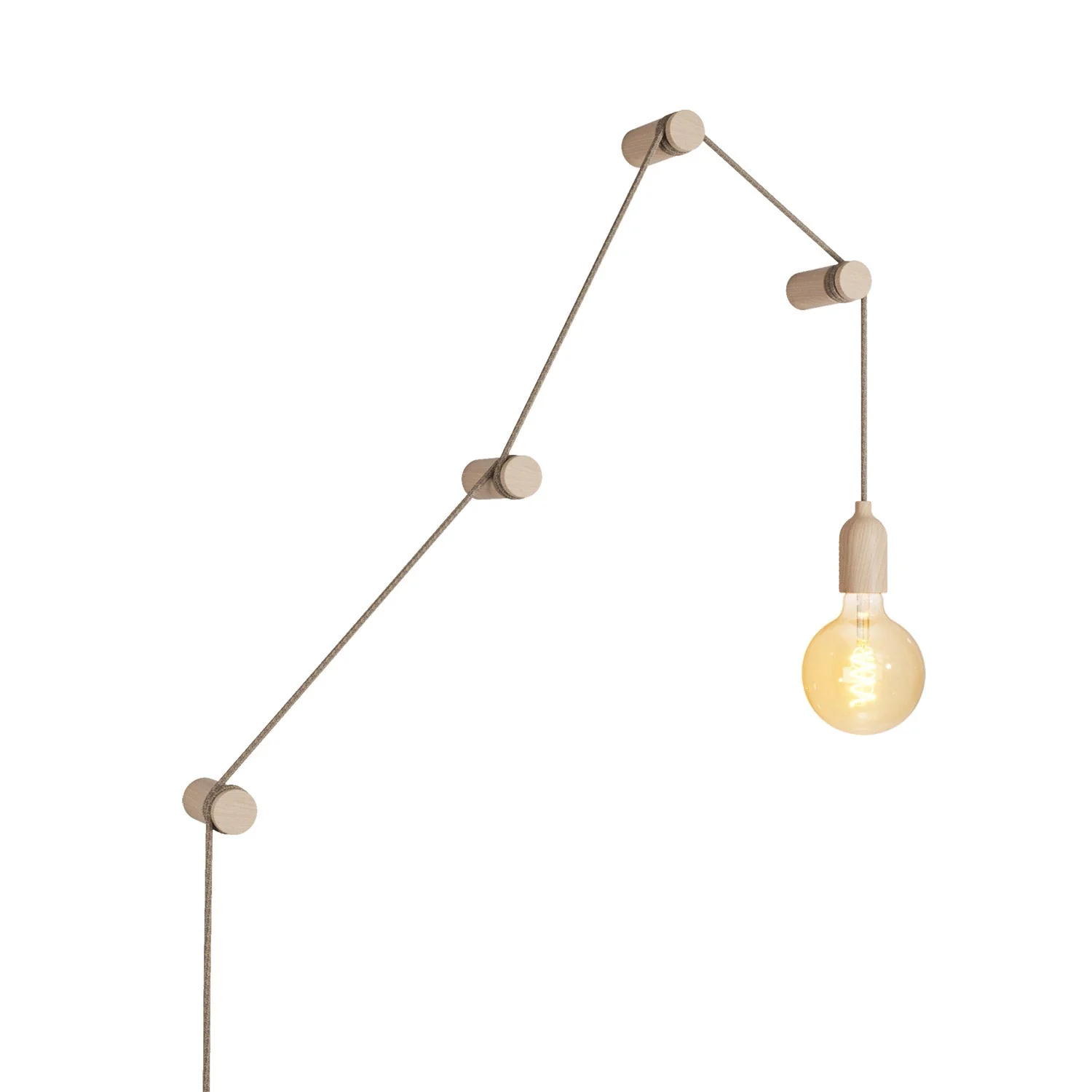 Tragbare Snake-Lampe mit Holz-Lampenfassung und Stecker, inklusive 4 Holzkabeldurchführungen Rolé – Neutral