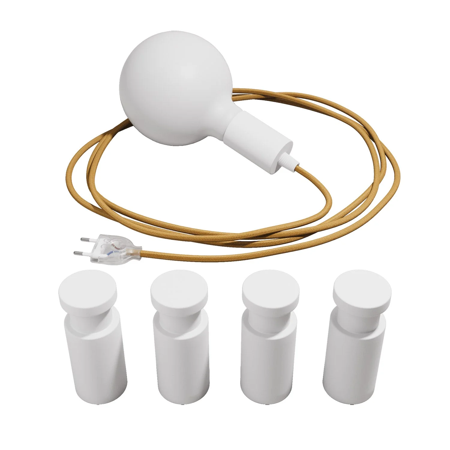 Tragbare Snake-Lampe mit Metallfassung und Stecker, komplett mit 4 Holz-Kabelstoppern Rolé – Weiß - Image 3