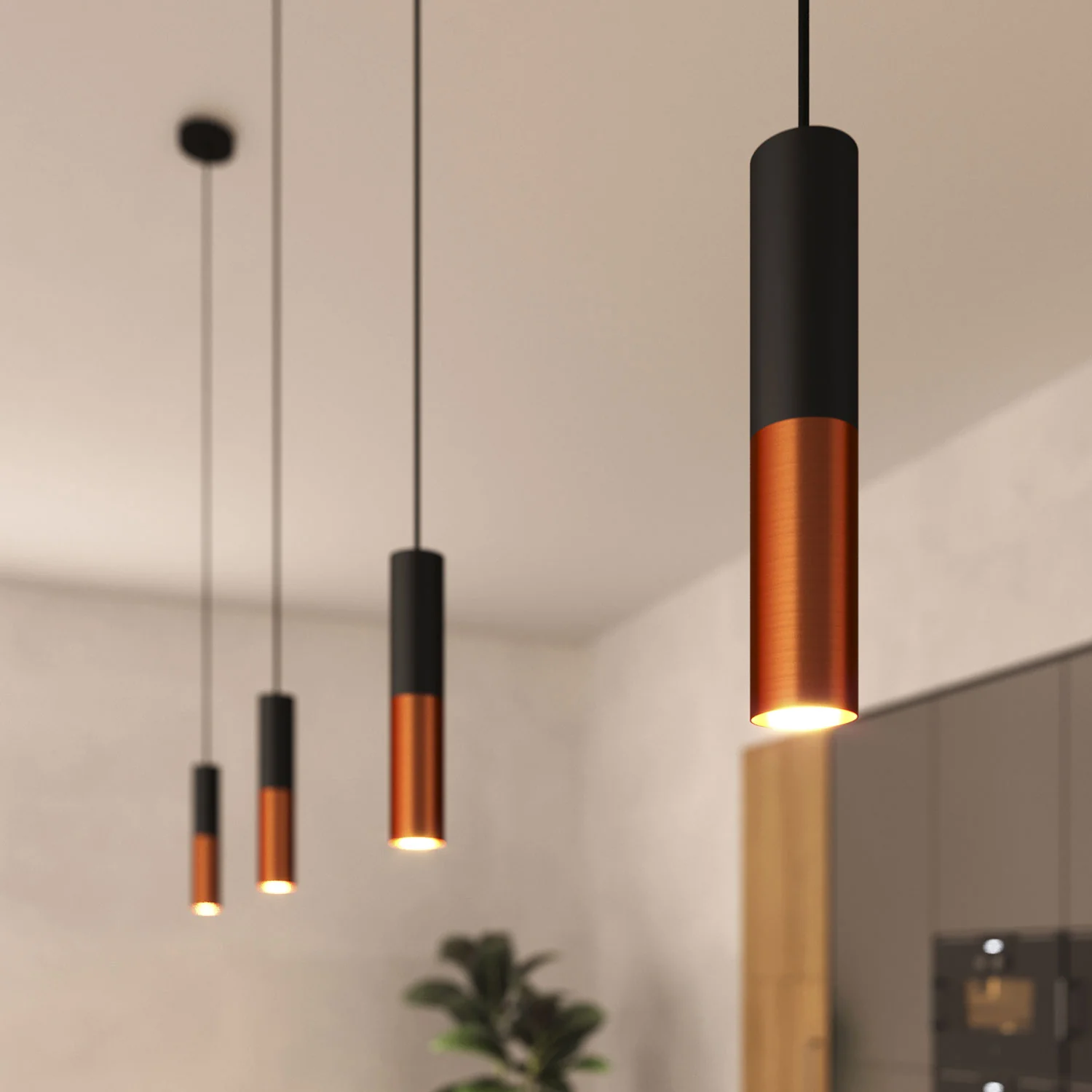 Tub-E12, Doppel-Metallrohrstrahler mit doppeltem E12-Fassungshaltering – Schwarz und gebürstetes Kupfer - Image 6