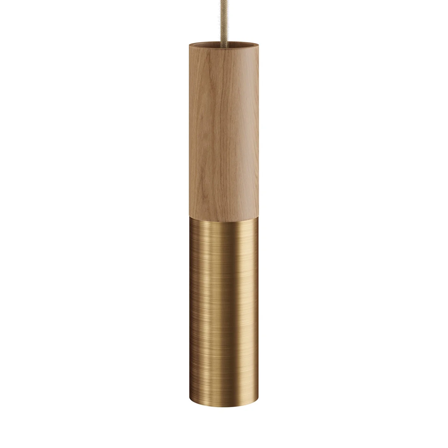 Tub-E14, Röhre aus Holz und Metall für Spot mit Doppelmessingfassung E14 – Neutral und satiniertem Bronze