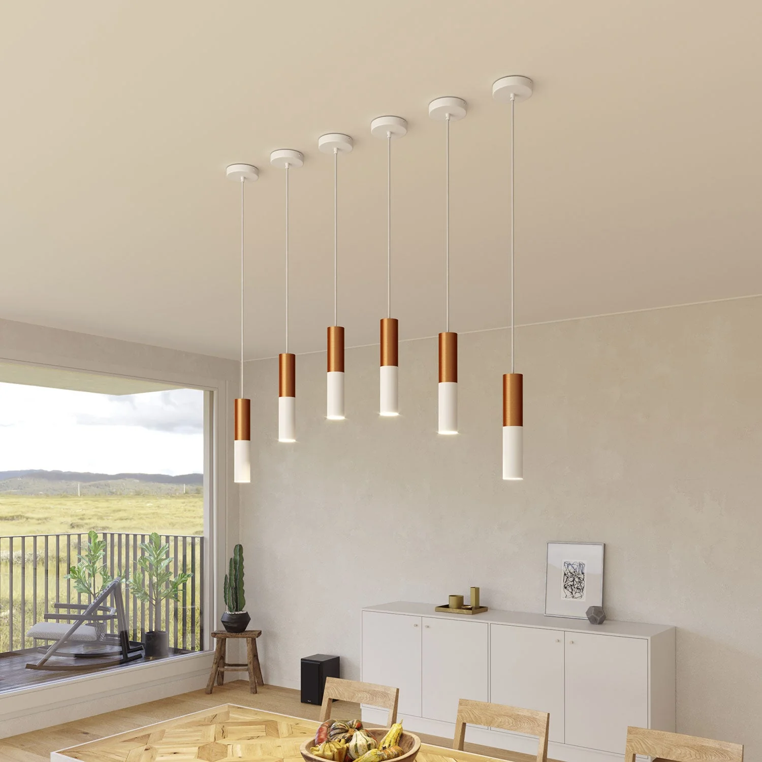 Tub-E14: Doppeltes Metallrohr für Spot mit Doppelring-E14-Lampenfassung – Mattweiß und Satiniertes Kupfer - Image 5