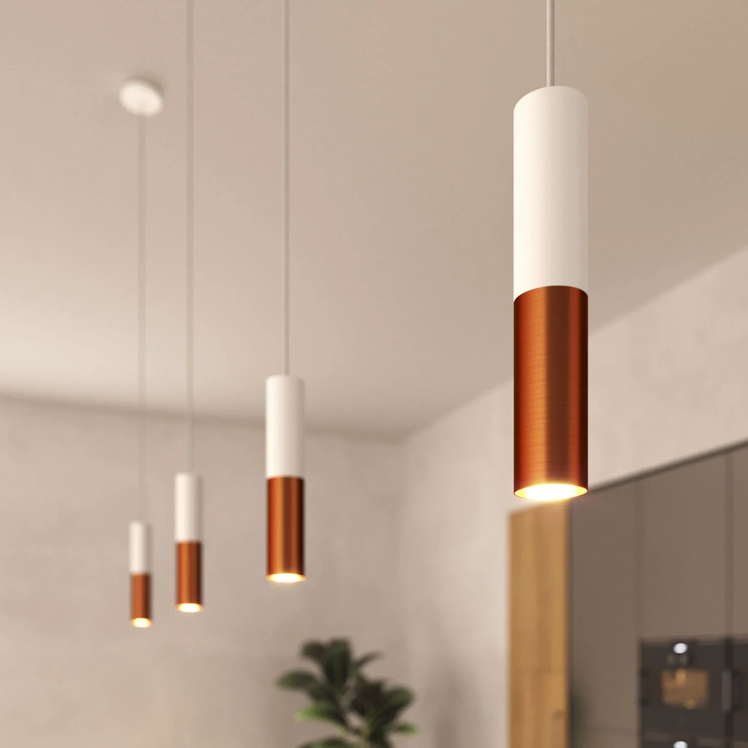 Tub-E14: Doppeltes Metallrohr für Spot mit Doppelring-E14-Lampenfassung – Mattweiß und Satiniertes Kupfer - Image 6