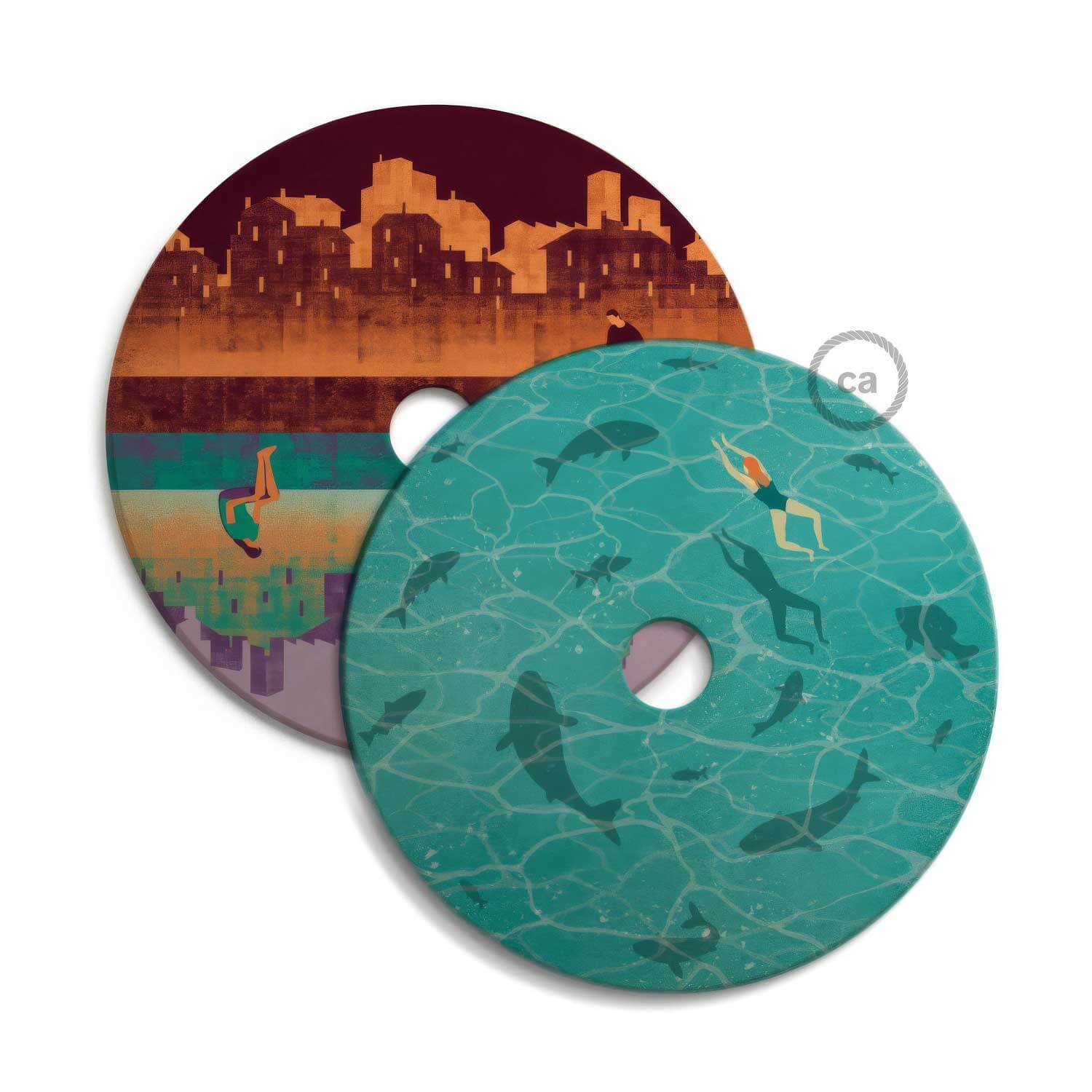 UFO-Schirm aus Holz, Special Edition Italienische Illustratoren, beidseitig, Durchmesser 33 cm – Davide Bonazzi