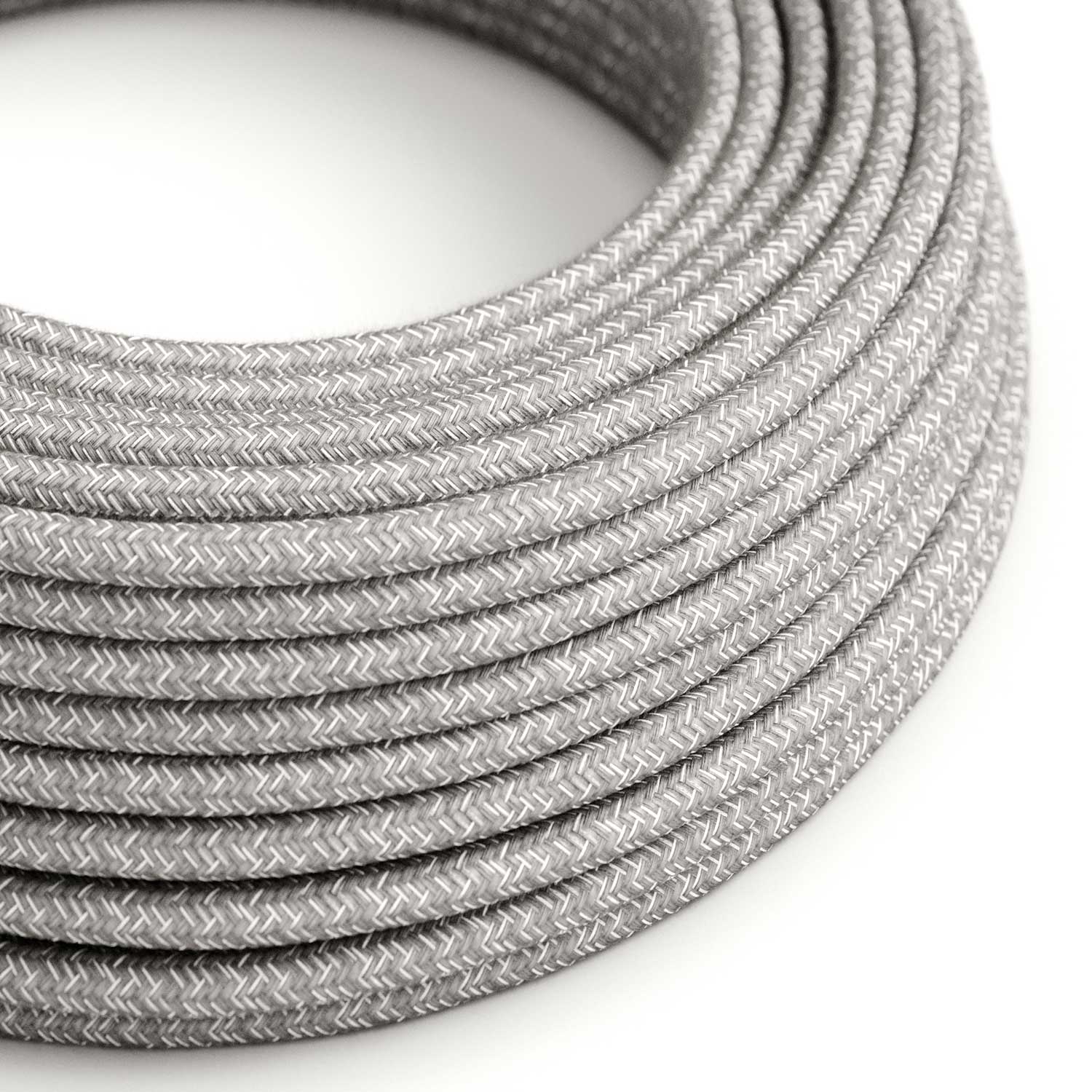 UV-beständiges rundes Elektrokabel für den Außenbereich, ummantelt mit natürlichem Leinen Grau SN02 – kompatibel mit Eiva Outdoor IP65