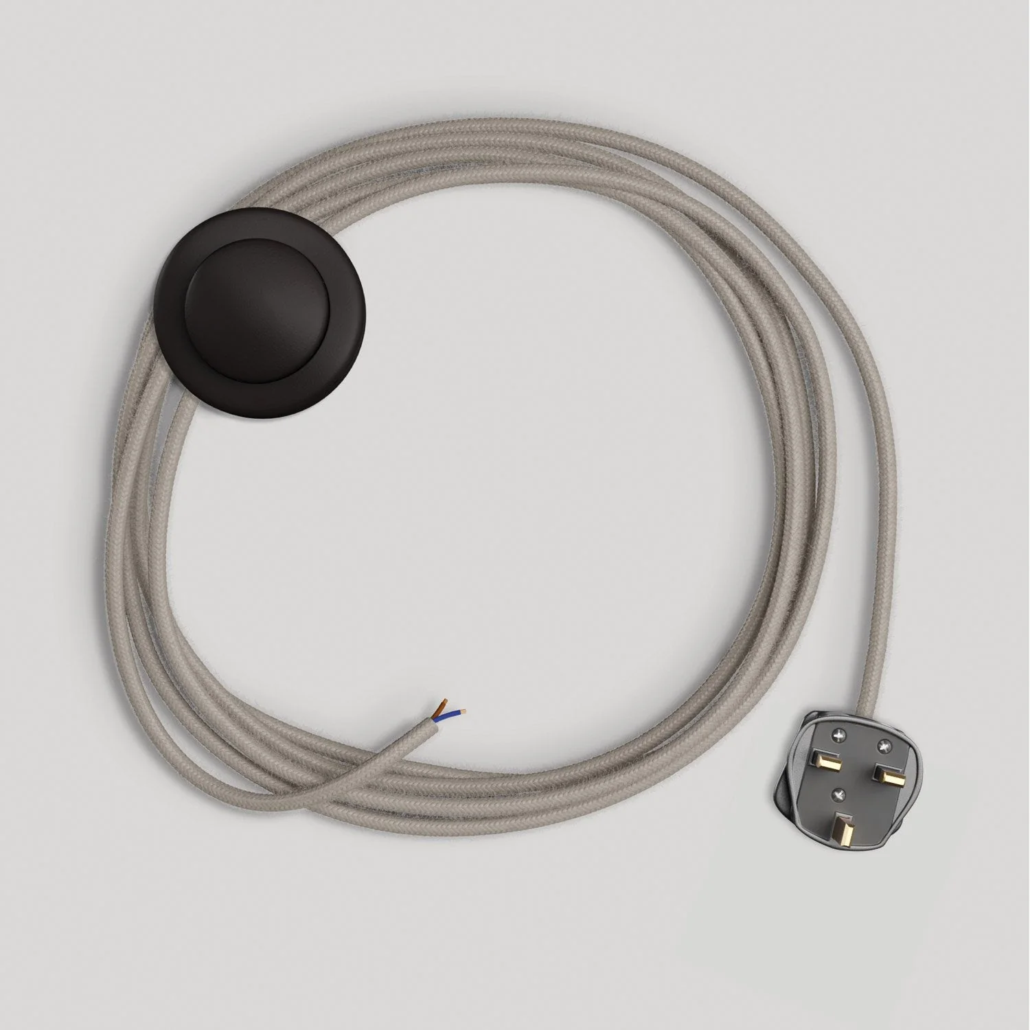 Lampenkabelsatz mit taubengrauem Baumwollkabel, 3 m, und UK-Stecker