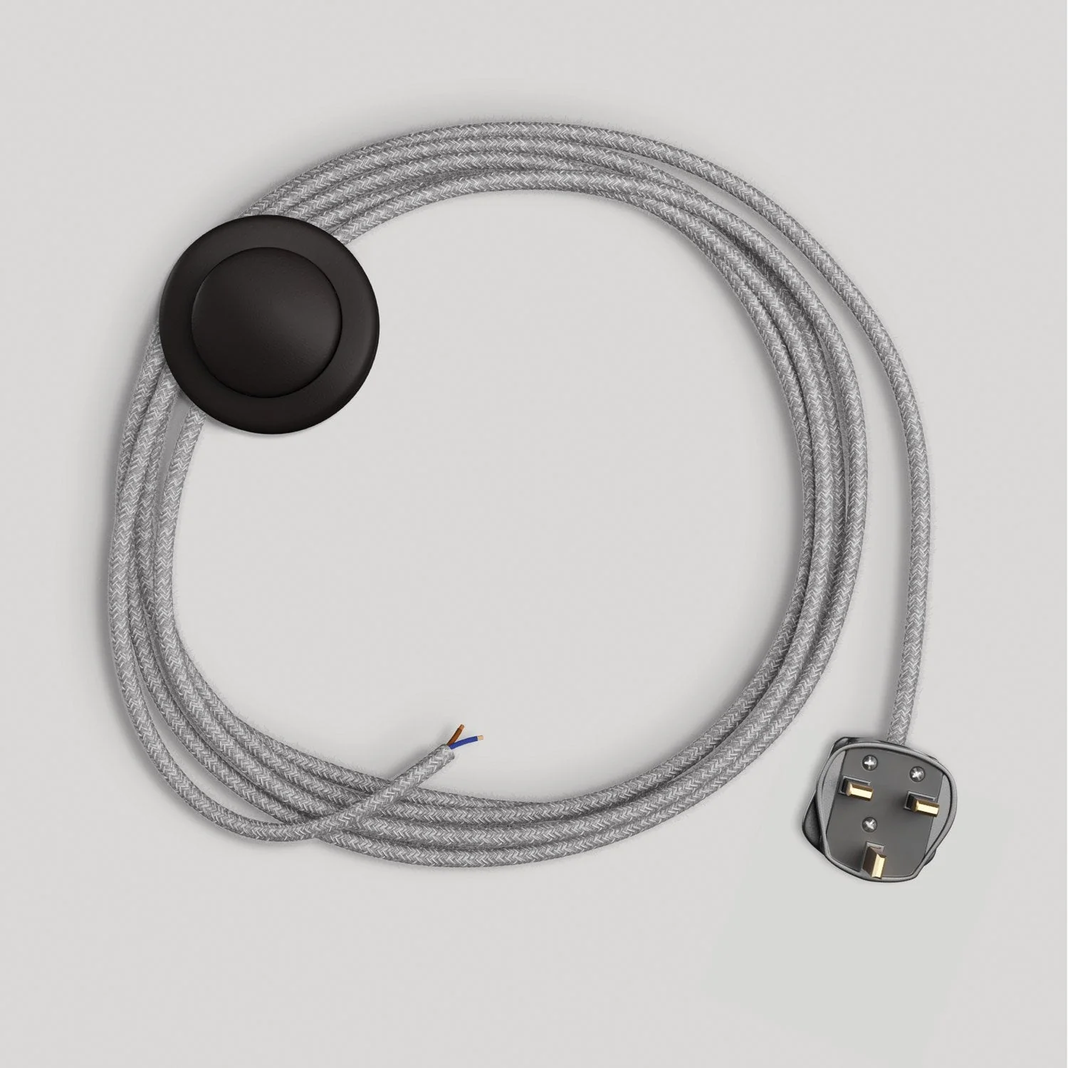 Lampenkabel mit 3 m Leinenstoff in Grau und UK-Stecker