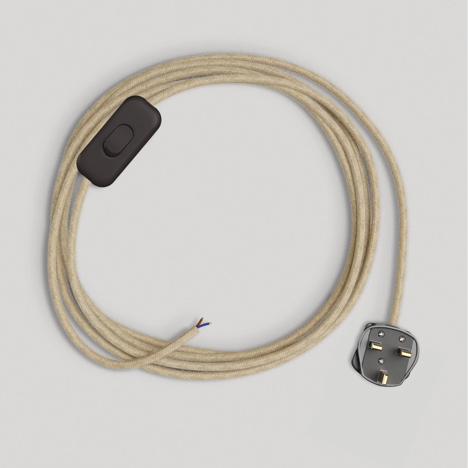 Lampenkabelsatz für Lampe mit neutralem Jute-Textilkabel 1,80 m und UK-Stecker