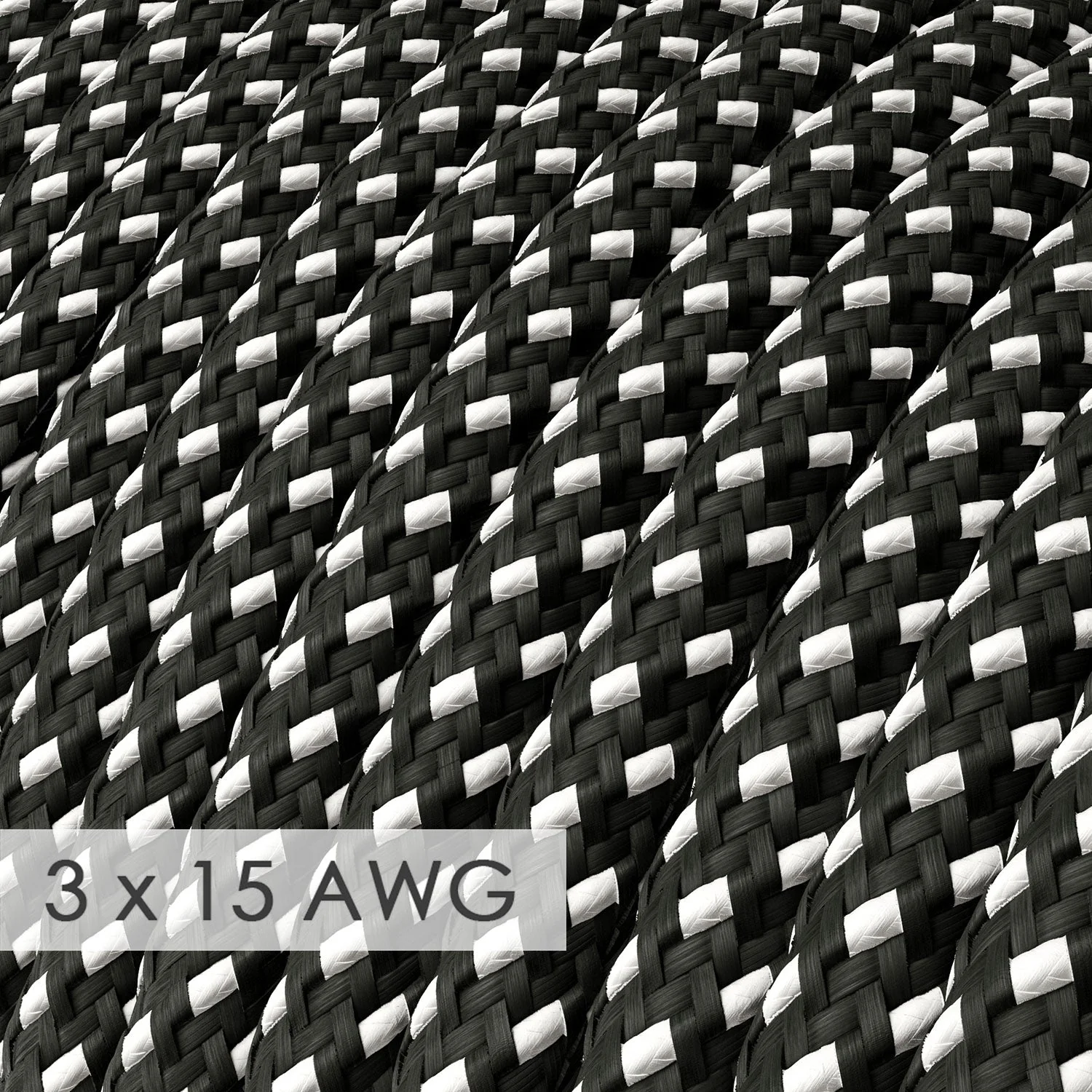 Verlängerungskabel - Rund 3D Schwarz Weiß Rayon RT41 - 15/3 AWG - Image 2