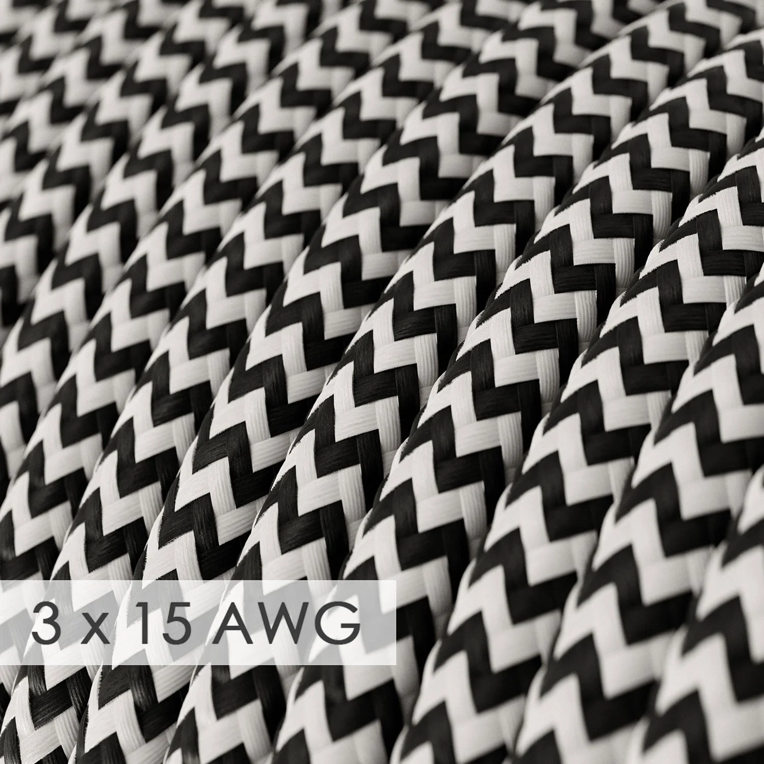 Verlängerungskabel – Rund Chevron Schwarz Rayon RZ04 – 15/3 AWG - Image 2