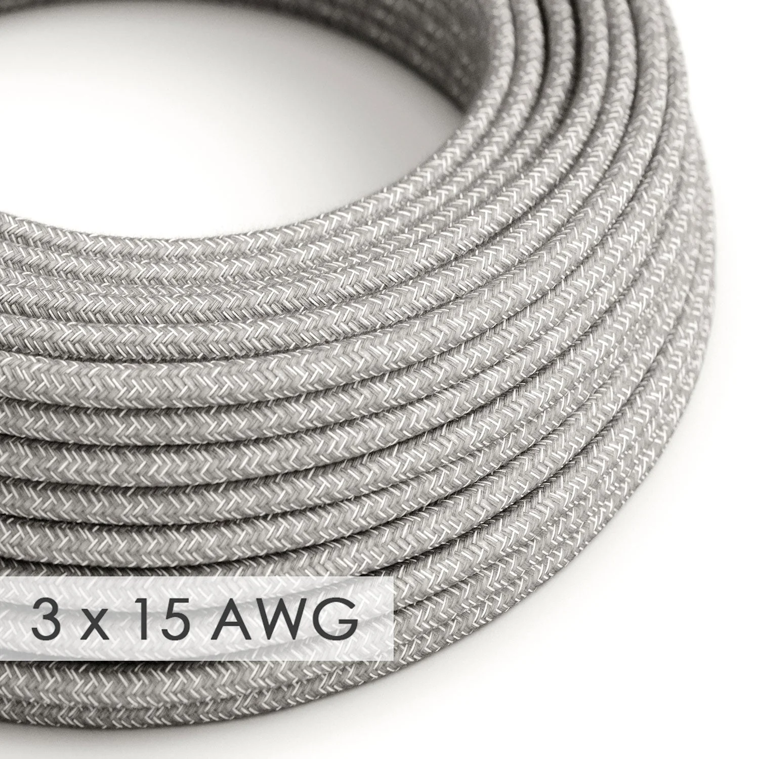 Verlängerungskabel – Rundes graues Leinen RN02 – 15/3 AWG