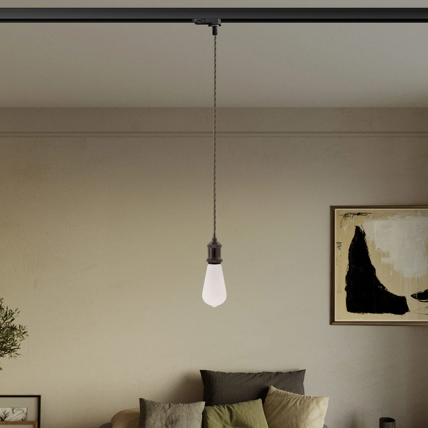 Vintage-Pendelleuchte für Stromschienen mit geflochtenem Kabel – Schwarz Perle - Image 2