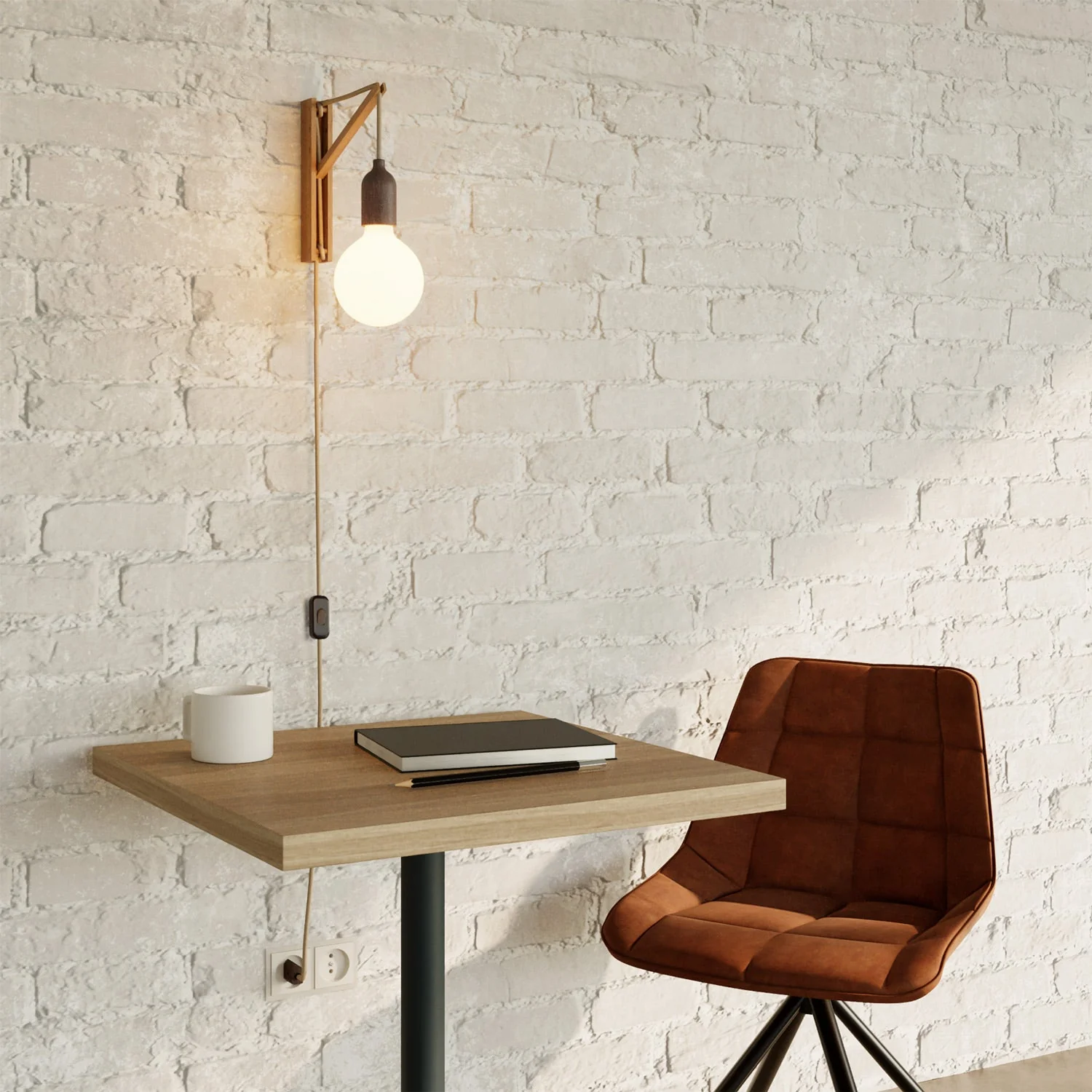 Wandleuchte aus Holz mit Zweipolstecker – Wengé-Effekt - Image 2