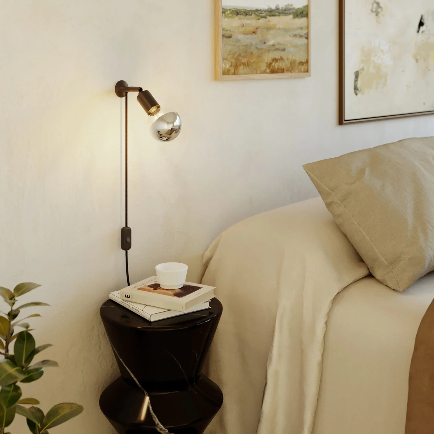 Wandleuchte MAG-Y mit Gelenk, Halbkugel-Lampe und UK-Stecker – Schwarz - Image 2