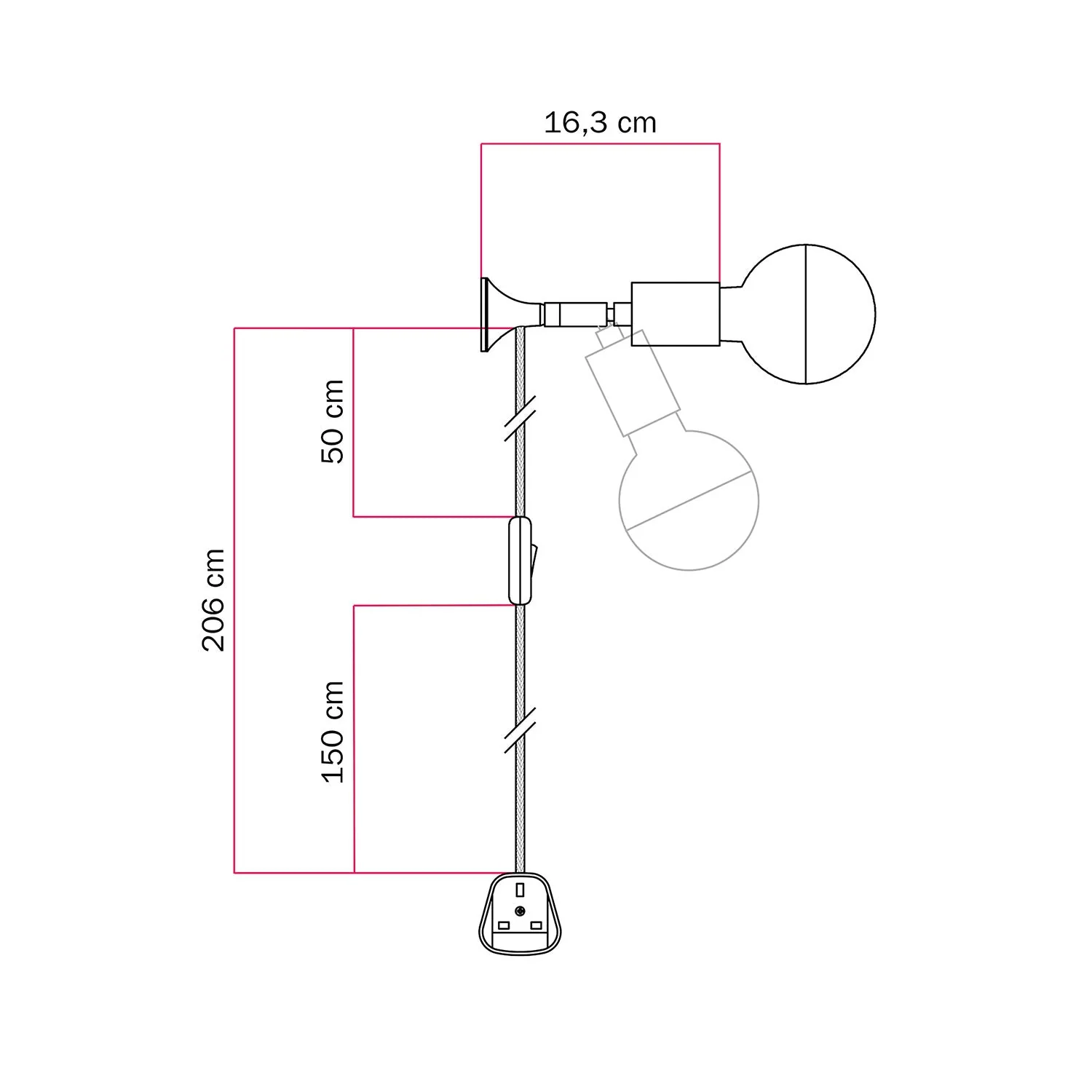 Wandleuchte MAG-Y mit Gelenk, Halbkugel-Lampe und UK-Stecker – Schwarz - Image 5